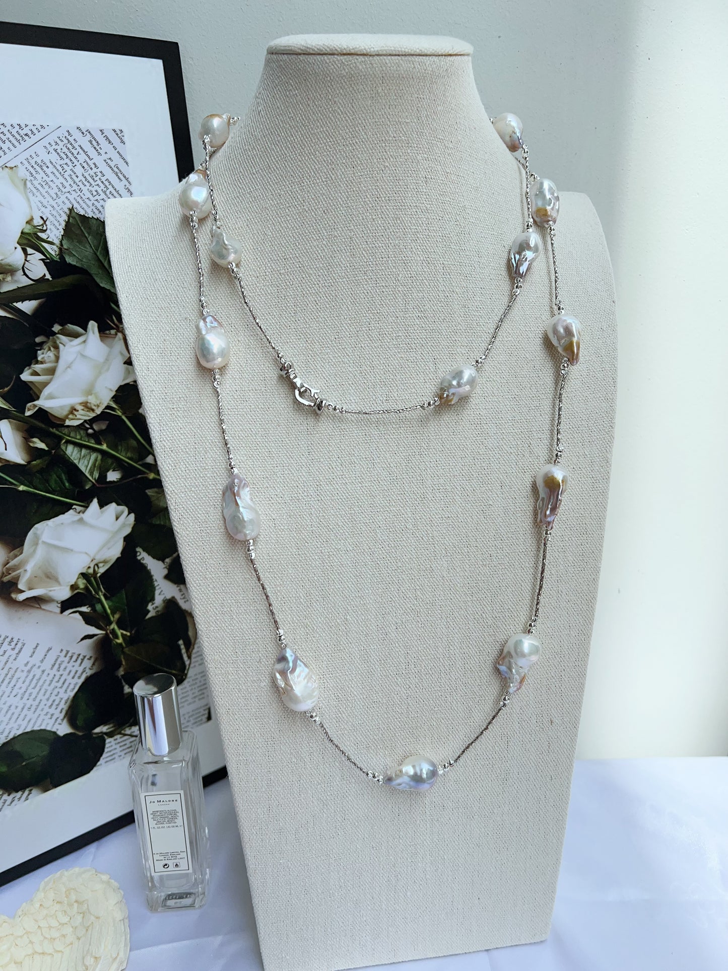 #PN1211 freshwater pearl necklace minimalist gilding monet big fishtail baroque pearl long necklace 120cm+ excellent lustre natural flaws