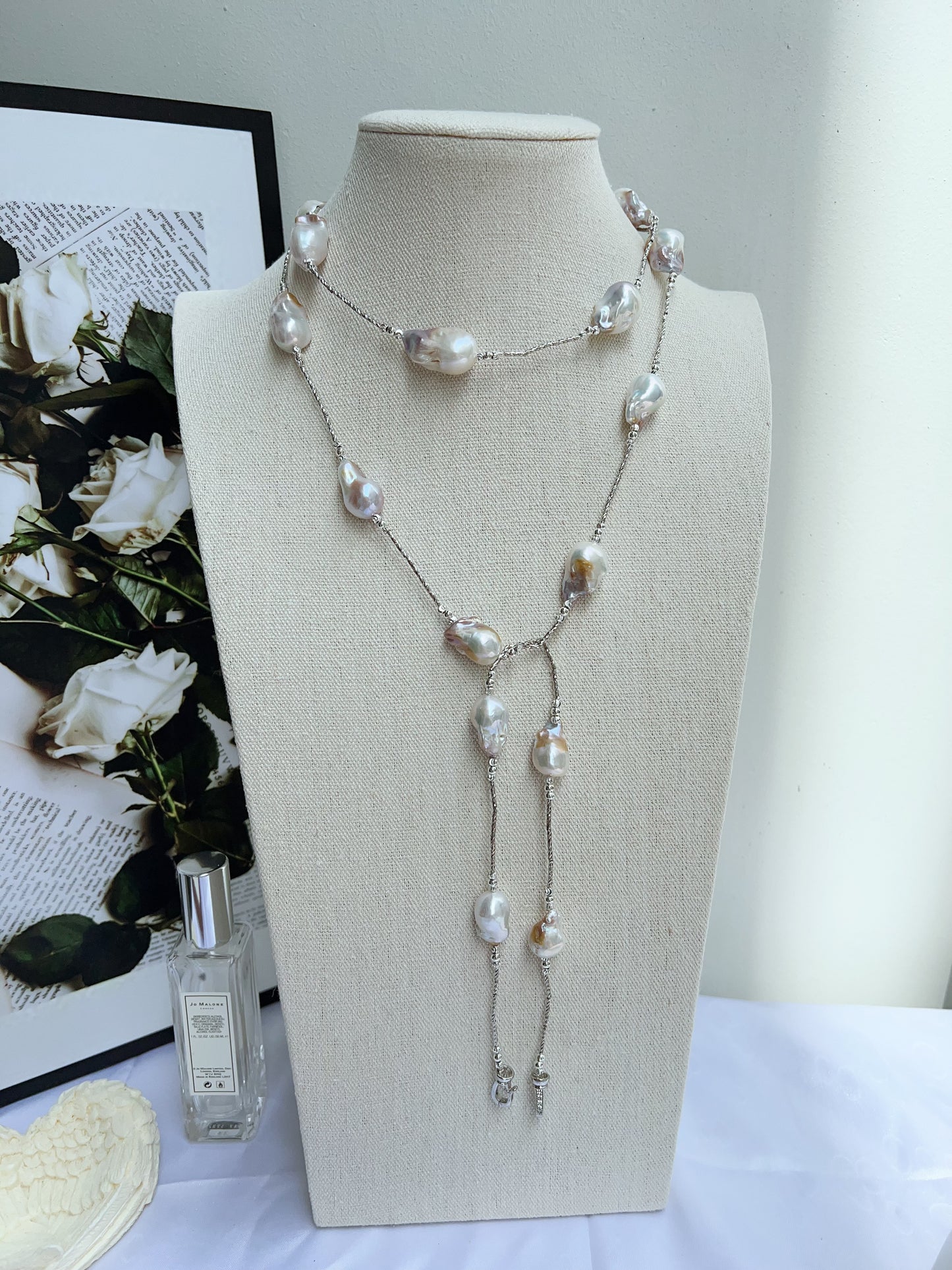 #PN1211 freshwater pearl necklace minimalist gilding monet big fishtail baroque pearl long necklace 120cm+ excellent lustre natural flaws