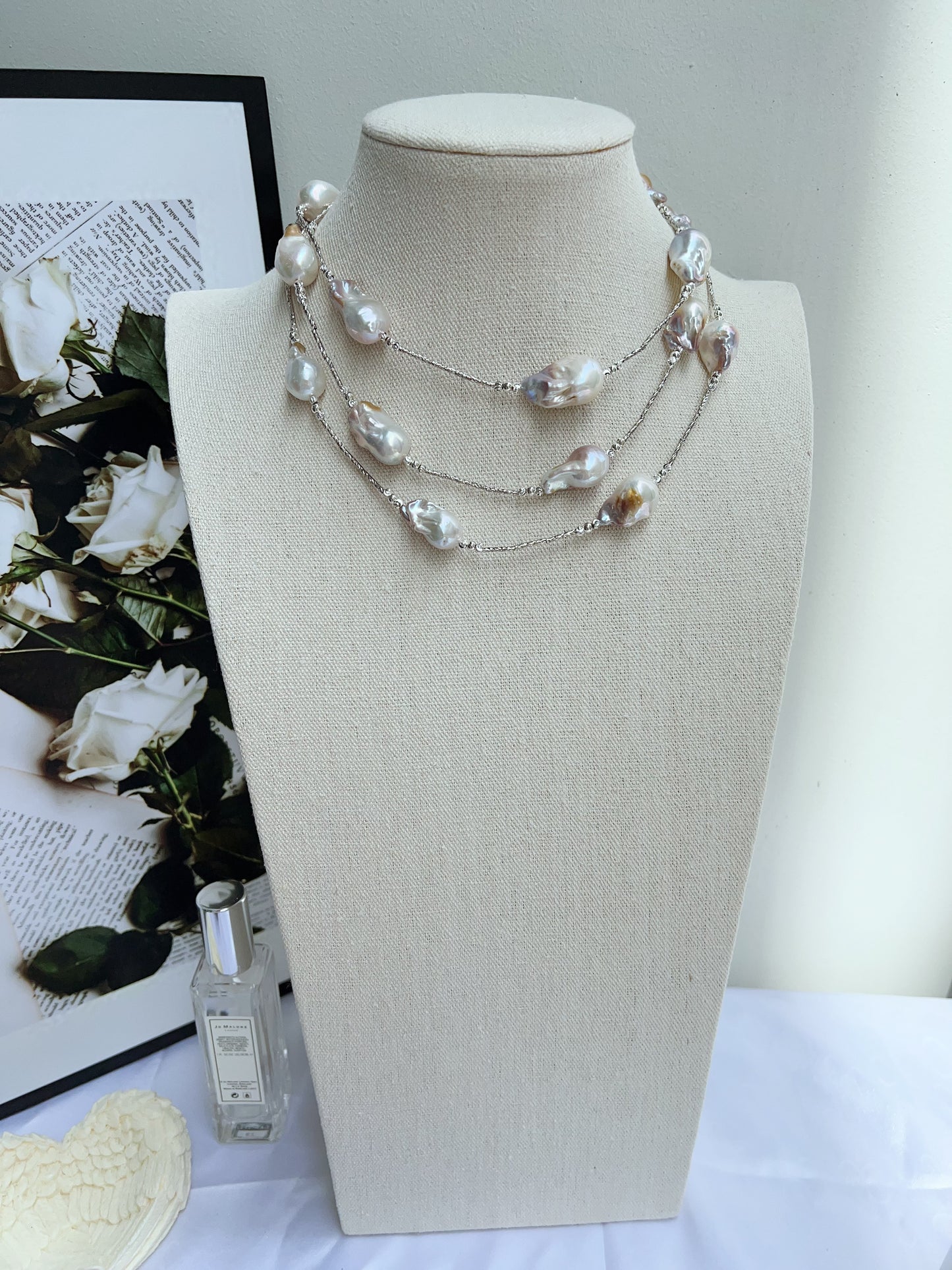 #PN1211 freshwater pearl necklace minimalist gilding monet big fishtail baroque pearl long necklace 120cm+ excellent lustre natural flaws