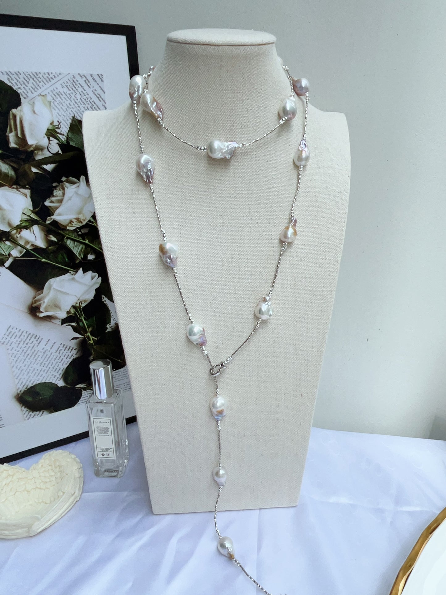 #PN1211 freshwater pearl necklace minimalist gilding monet big fishtail baroque pearl long necklace 120cm+ excellent lustre natural flaws