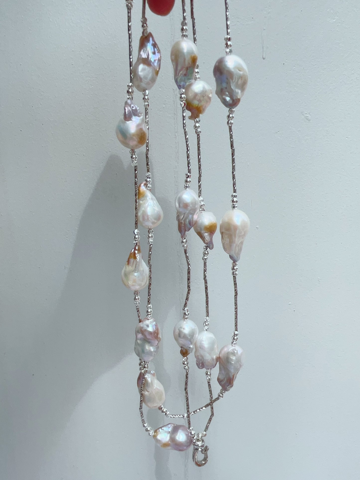 #PN1211 freshwater pearl necklace minimalist gilding monet big fishtail baroque pearl long necklace 120cm+ excellent lustre natural flaws