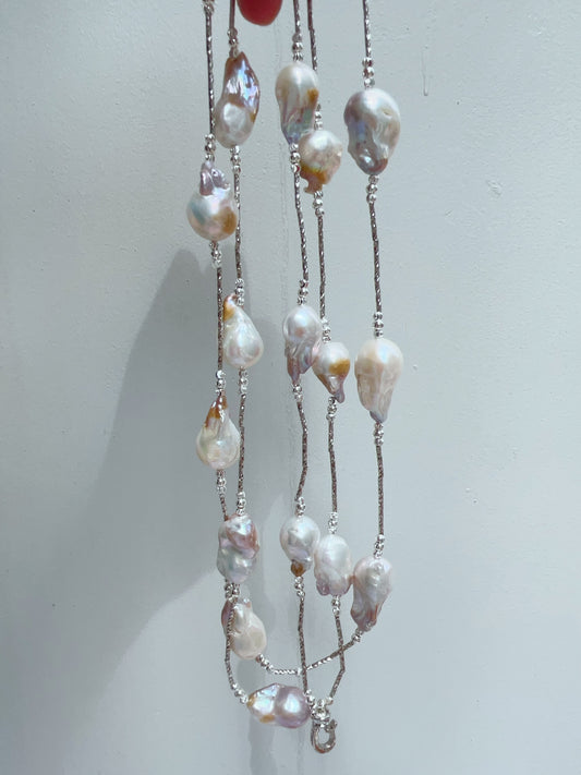 #PN1211 freshwater pearl necklace minimalist gilding monet big fishtail baroque pearl long necklace 120cm+ excellent lustre natural flaws