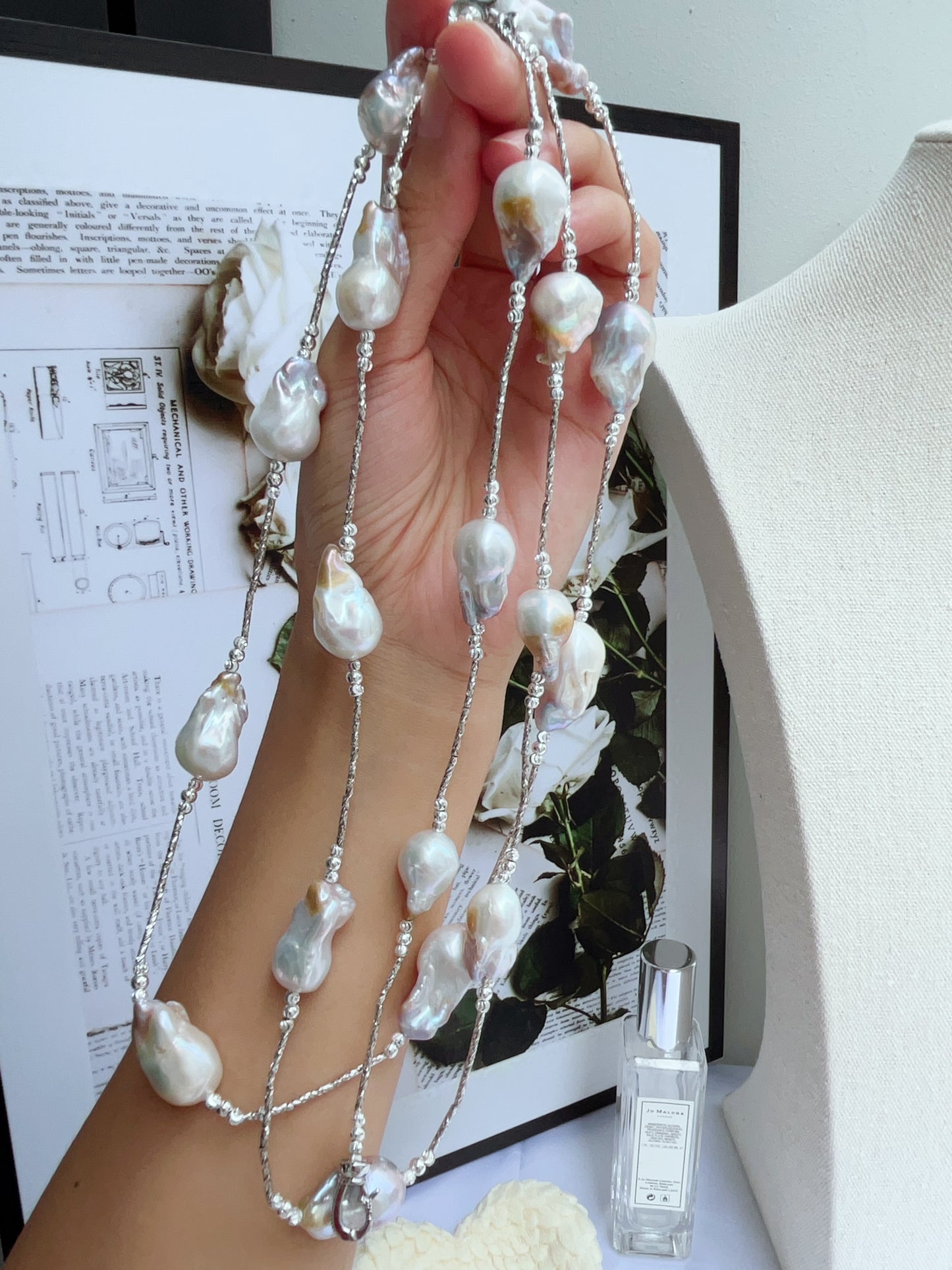 #PN1211 freshwater pearl necklace minimalist gilding monet big fishtail baroque pearl long necklace 120cm+ excellent lustre natural flaws