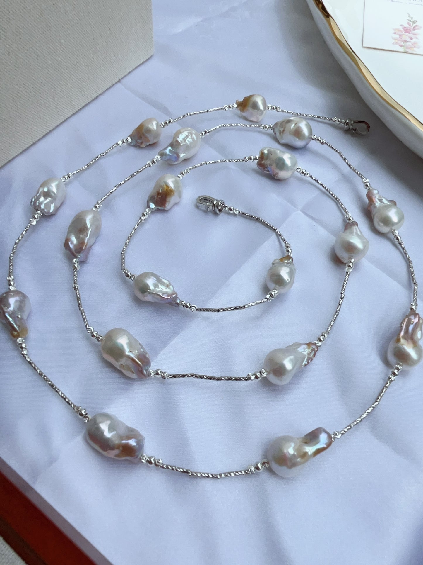 #PN1211 freshwater pearl necklace minimalist gilding monet big fishtail baroque pearl long necklace 120cm+ excellent lustre natural flaws