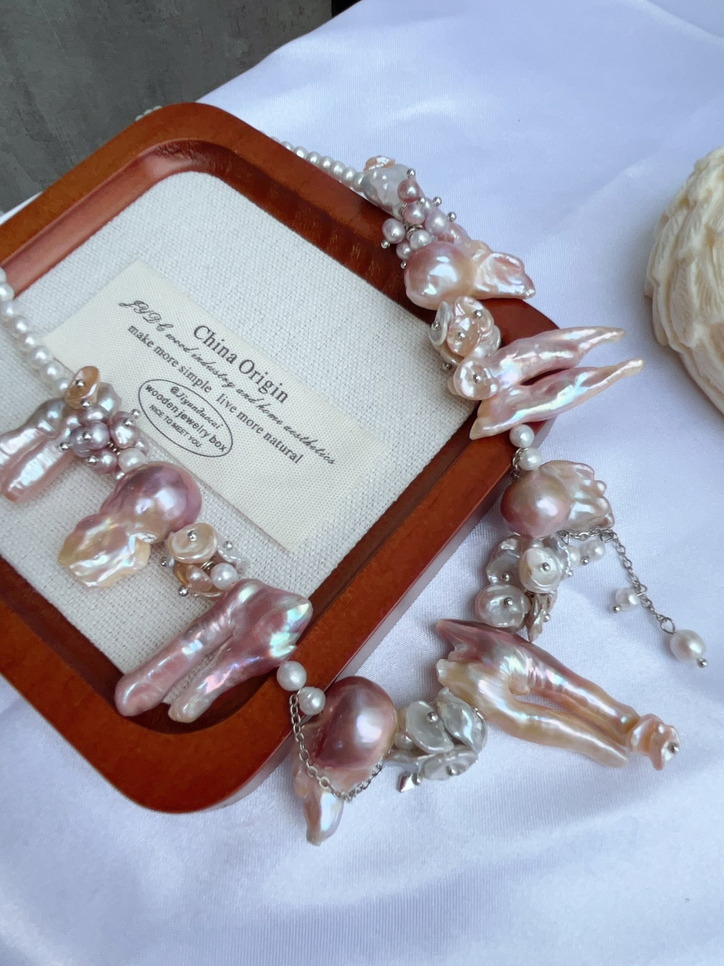 #PN1208 [Floral Series] freshwater pearl necklace pink-purple fused lute pearl 2-8 holed baroque 45+5cm dangling cross