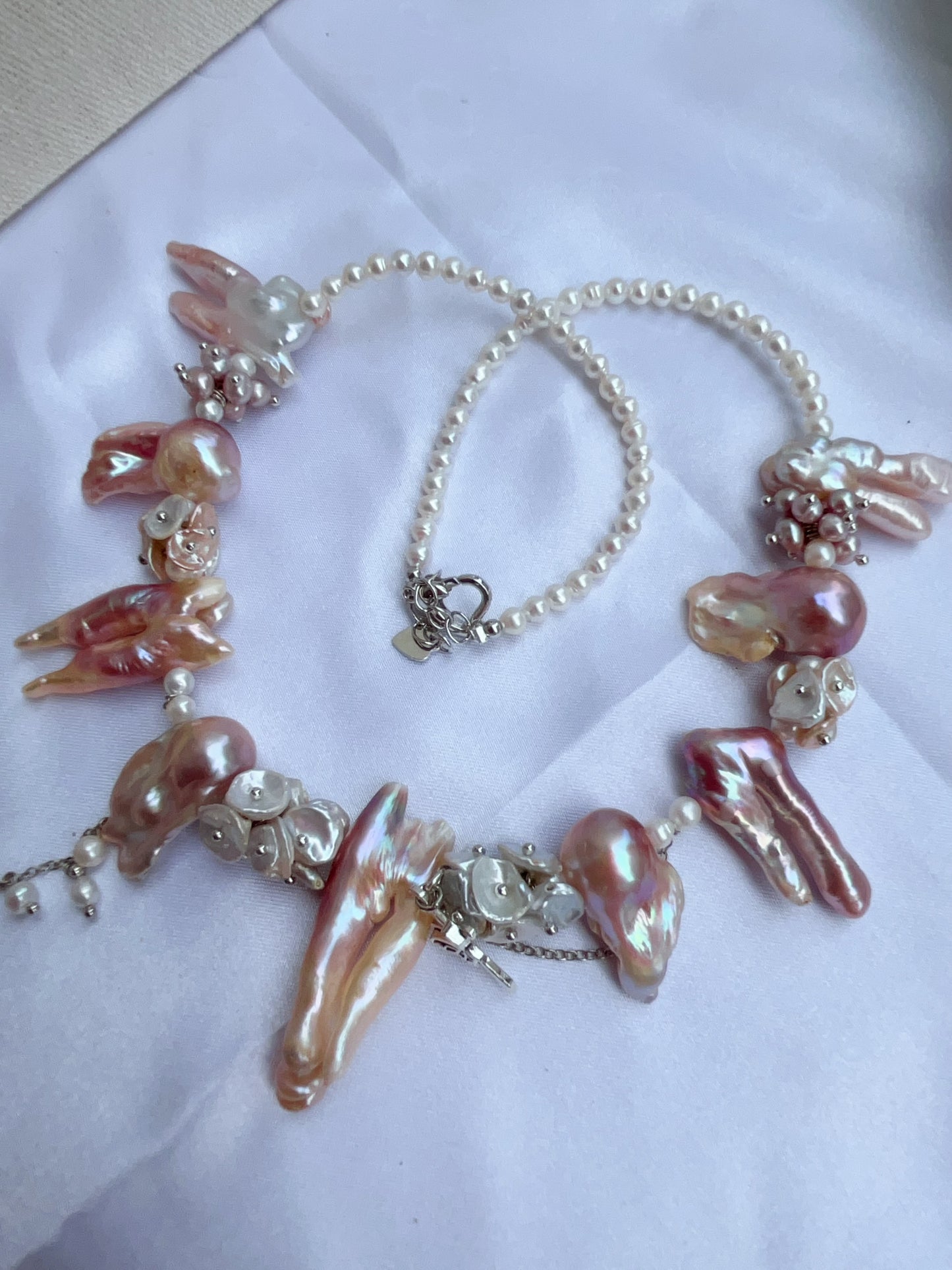 #PN1208 [Floral Series] freshwater pearl necklace pink-purple fused lute pearl 2-8 holed baroque 45+5cm dangling cross