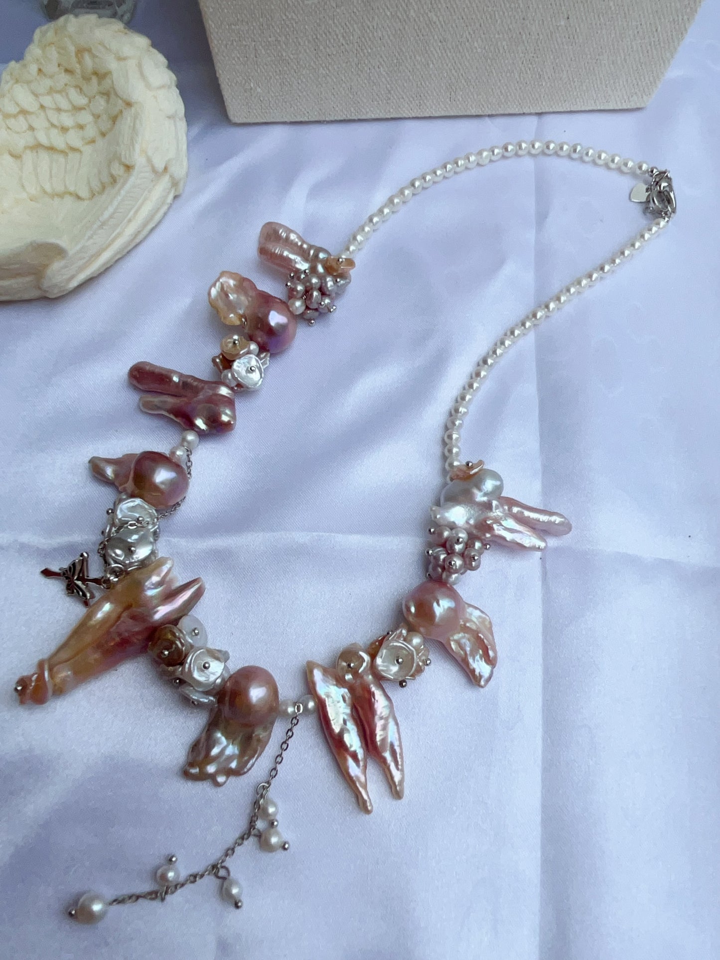 #PN1208 [Floral Series] freshwater pearl necklace pink-purple fused lute pearl 2-8 holed baroque 45+5cm dangling cross
