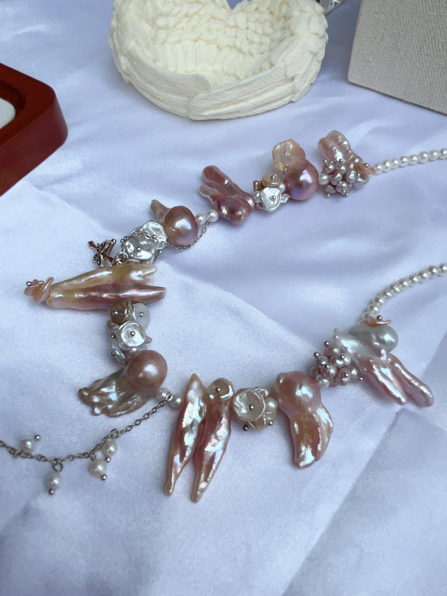 #PN1208 [Floral Series] freshwater pearl necklace pink-purple fused lute pearl 2-8 holed baroque 45+5cm dangling cross