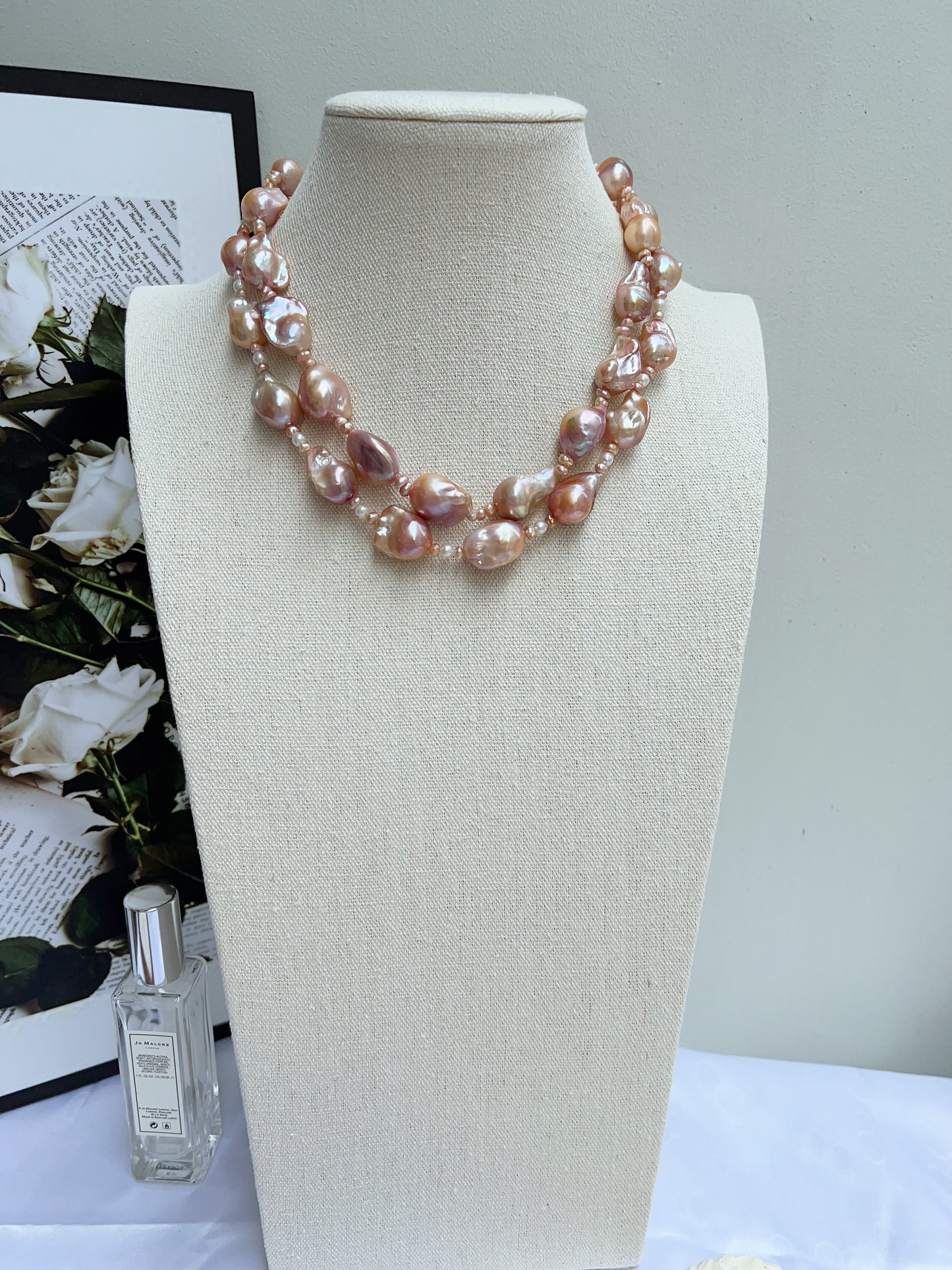 #PN1217 freshwater pearl necklace set medium fishtail baroque purple-golden lustre stary sky