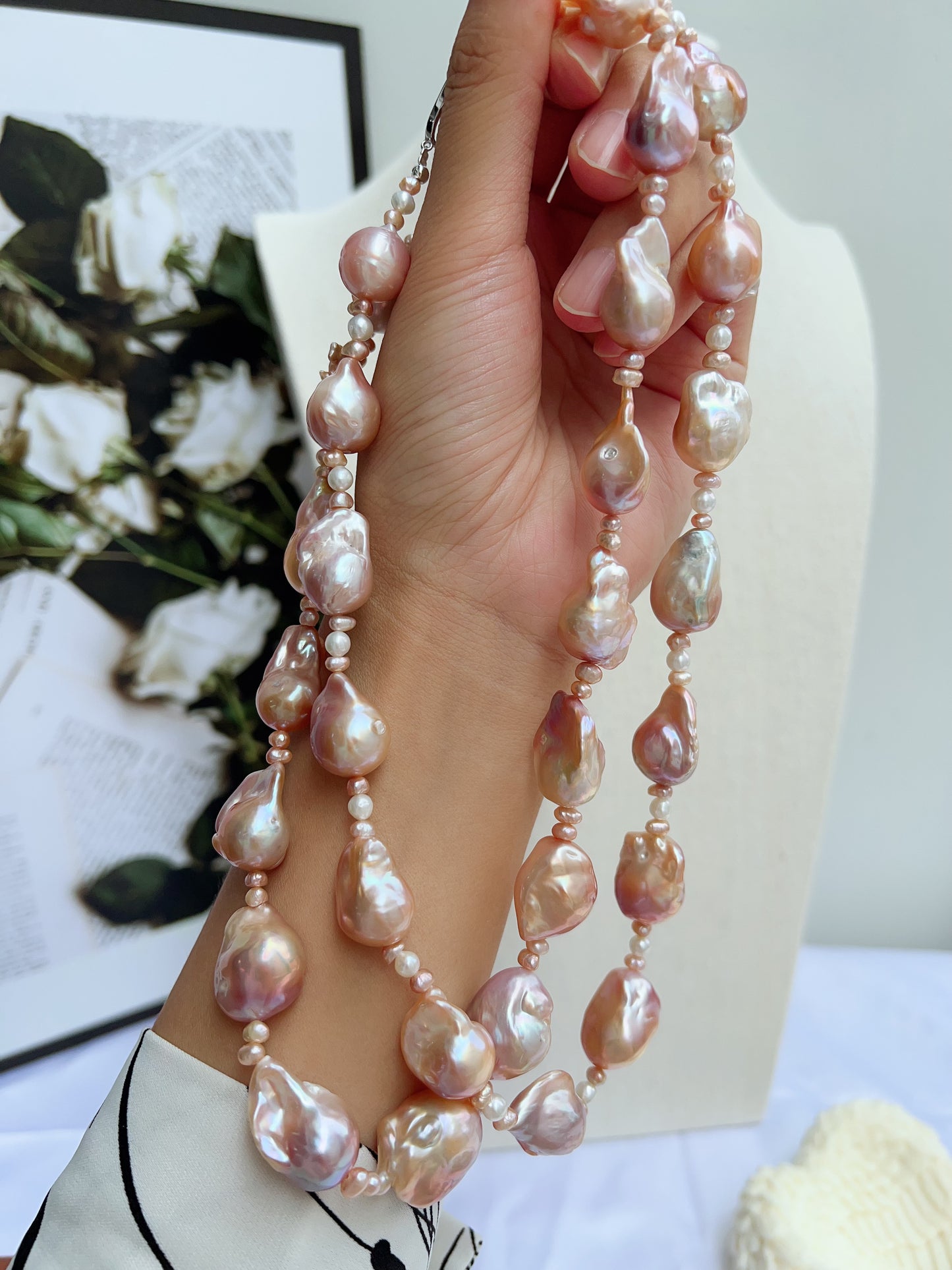 #PN1217 freshwater pearl necklace set medium fishtail baroque purple-golden lustre stary sky