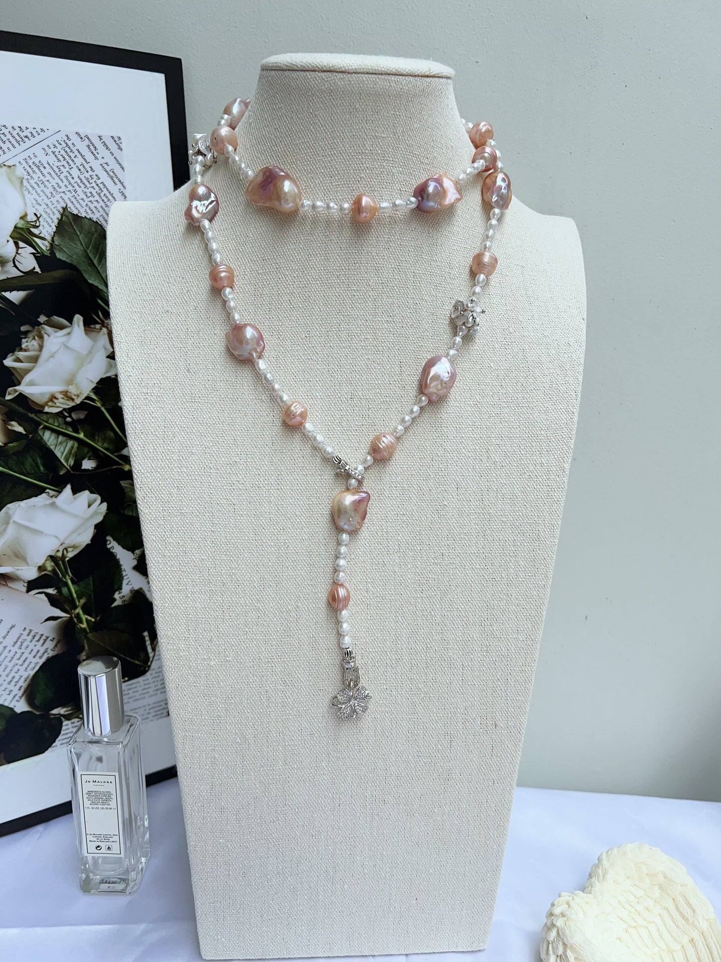 #PN1216 [Floral Series] freshwater pearl necklace multiple wearing ufo shaped baroque small fishtail baroque lustrous
