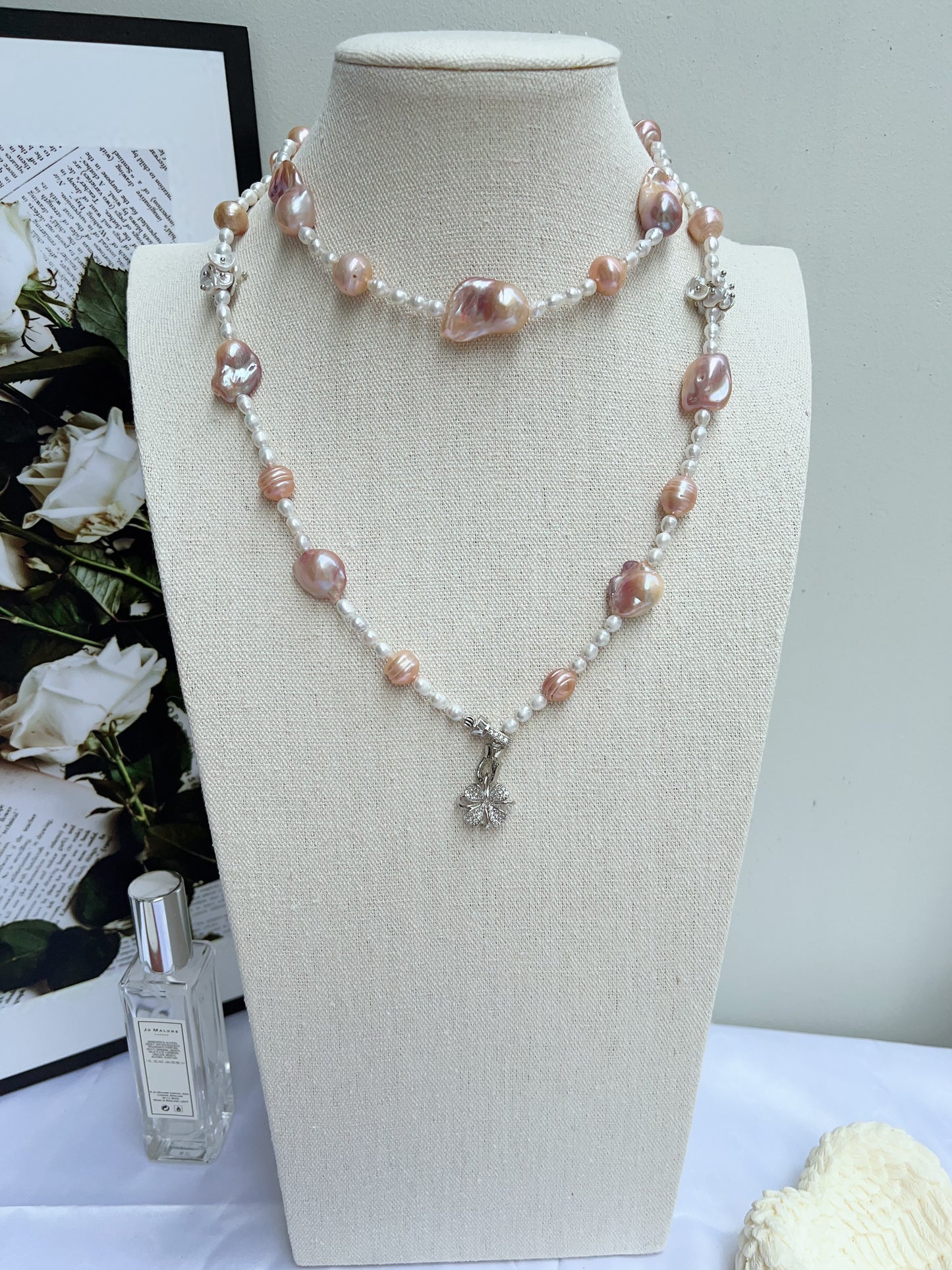 #PN1216 [Floral Series] freshwater pearl necklace multiple wearing ufo shaped baroque small fishtail baroque lustrous
