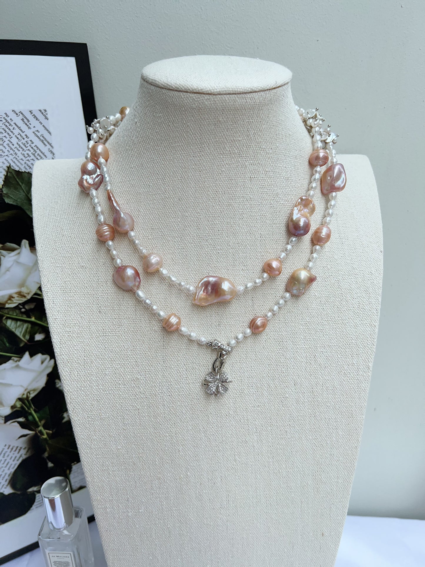 #PN1216 [Floral Series] freshwater pearl necklace multiple wearing ufo shaped baroque small fishtail baroque lustrous