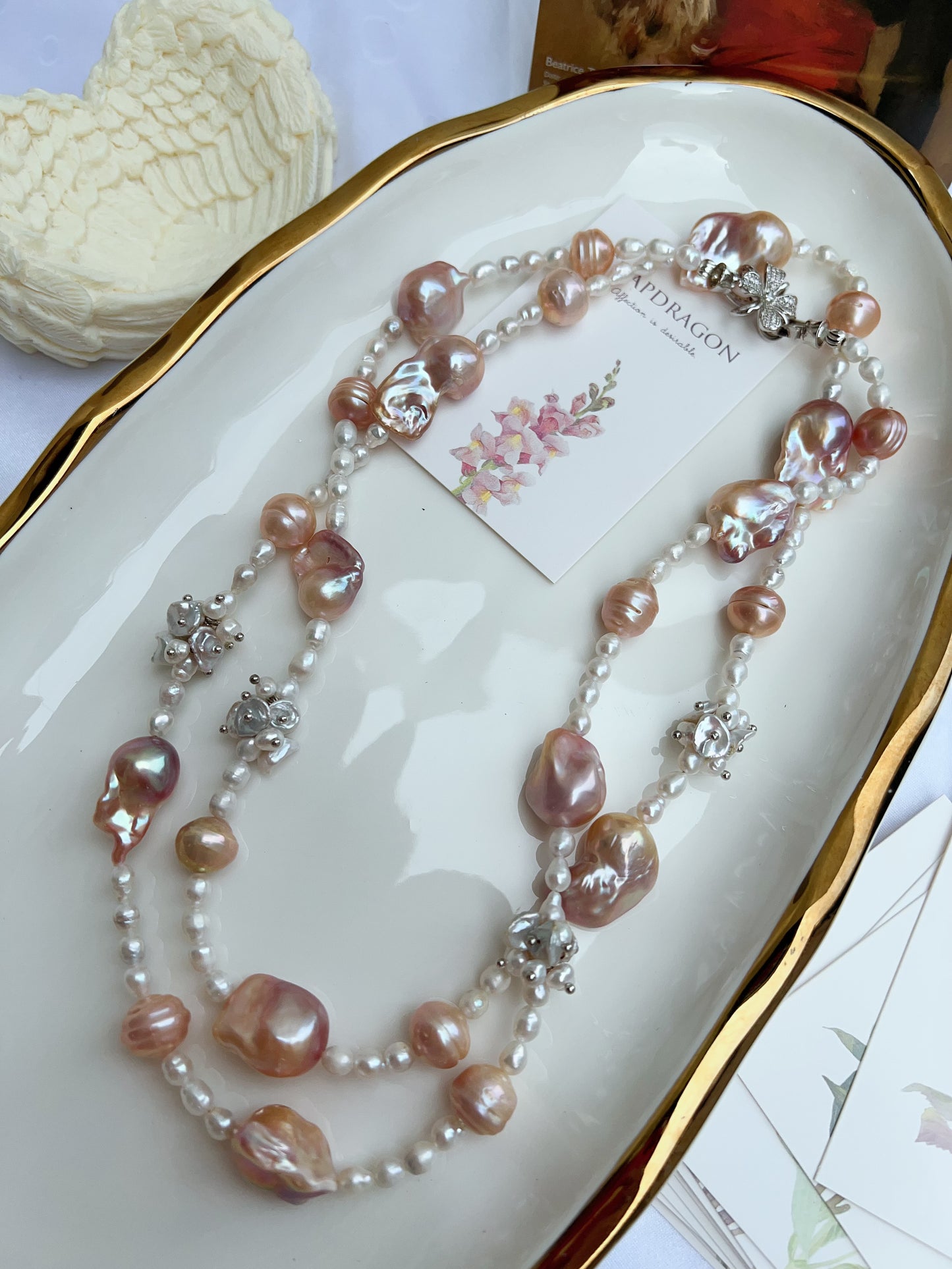 #PN1216 [Floral Series] freshwater pearl necklace multiple wearing ufo shaped baroque small fishtail baroque lustrous