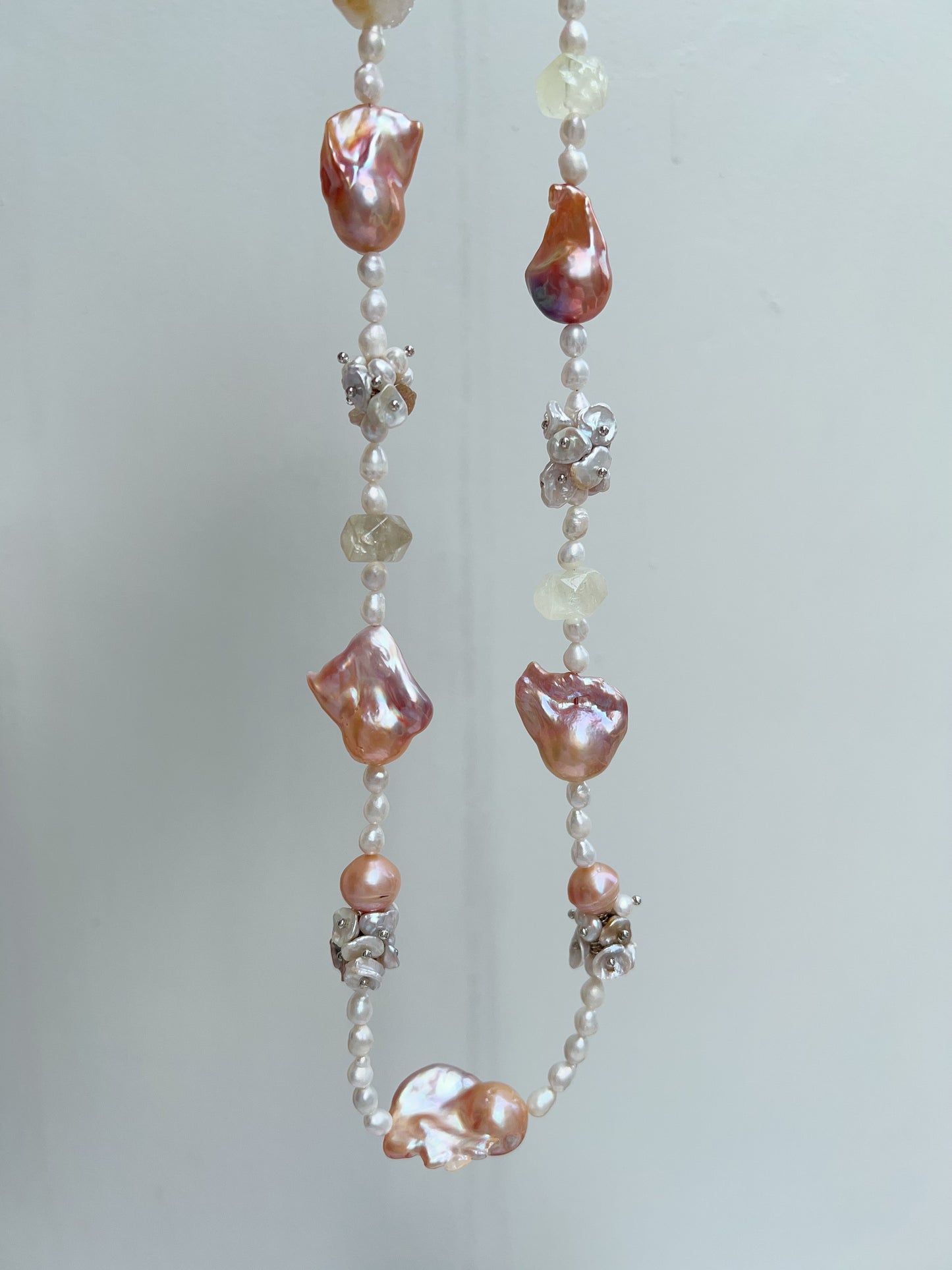 #PN1215 [Floral Series] freshwater pearl necklace citrine freeform wide fishtail baroque natural flaws