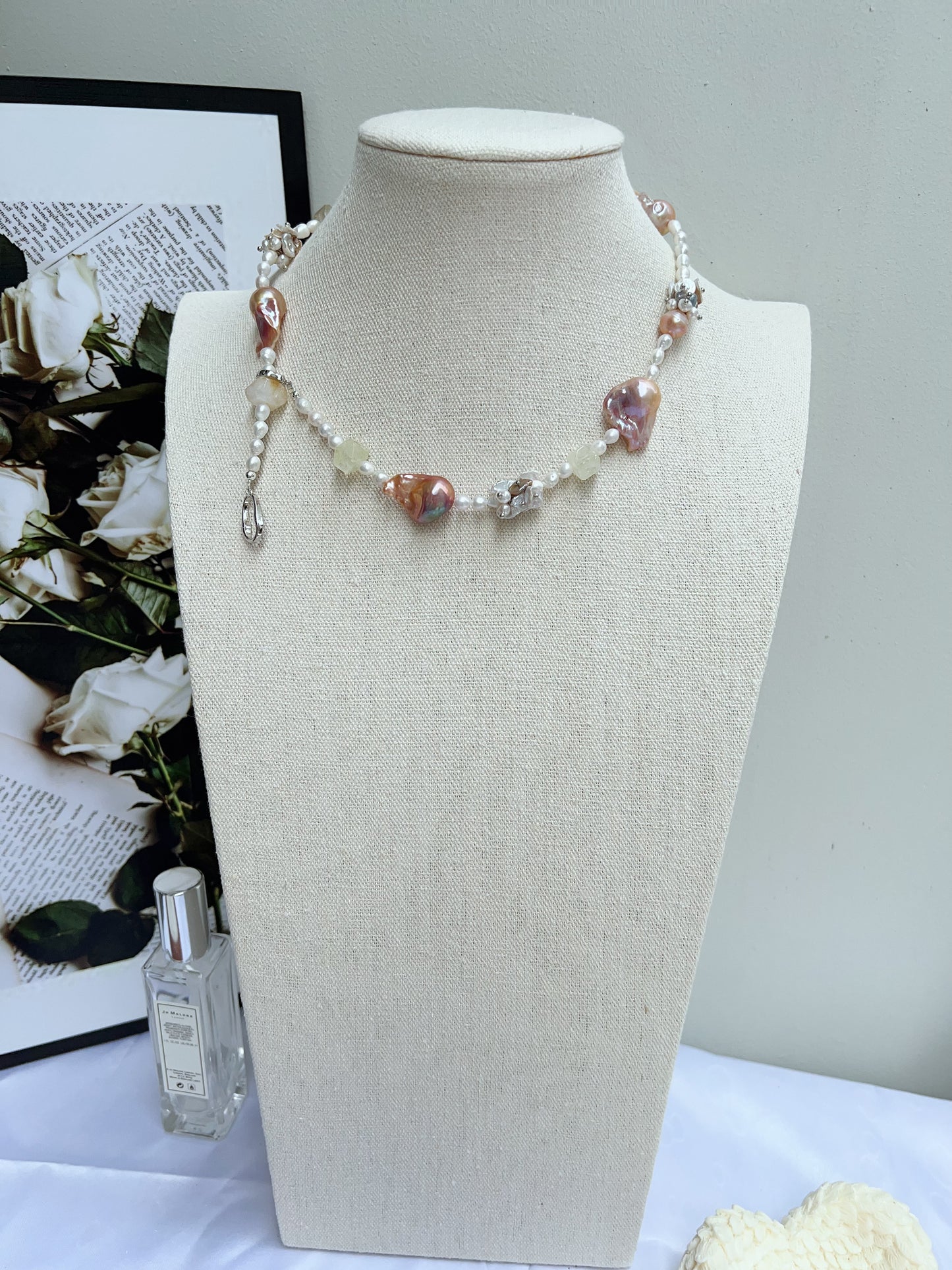 #PN1215 [Floral Series] freshwater pearl necklace citrine freeform wide fishtail baroque natural flaws