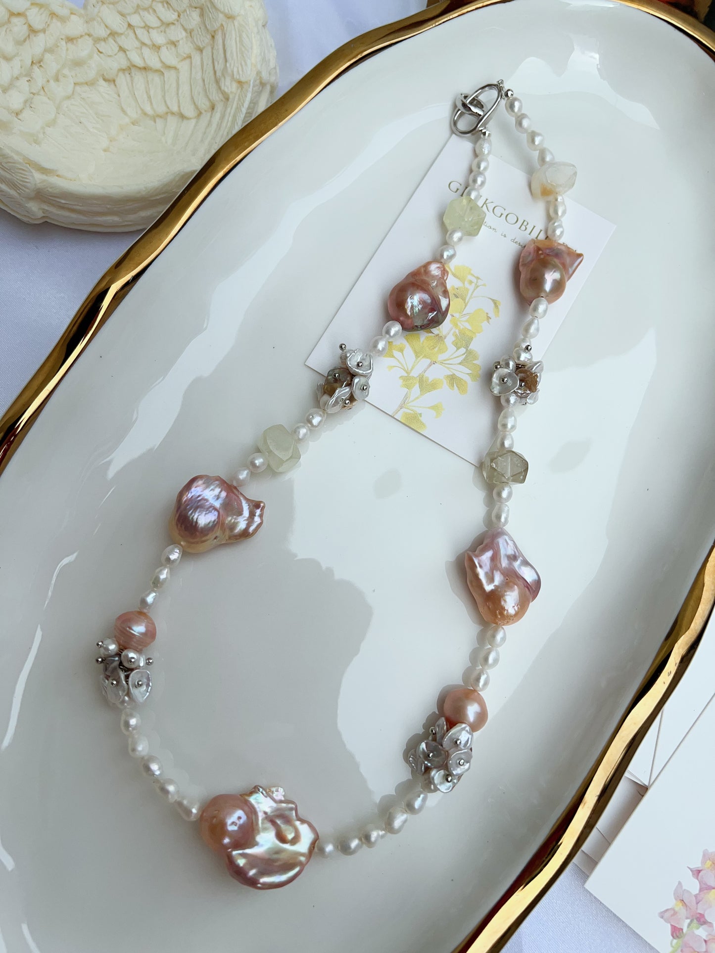 #PN1215 [Floral Series] freshwater pearl necklace citrine freeform wide fishtail baroque natural flaws