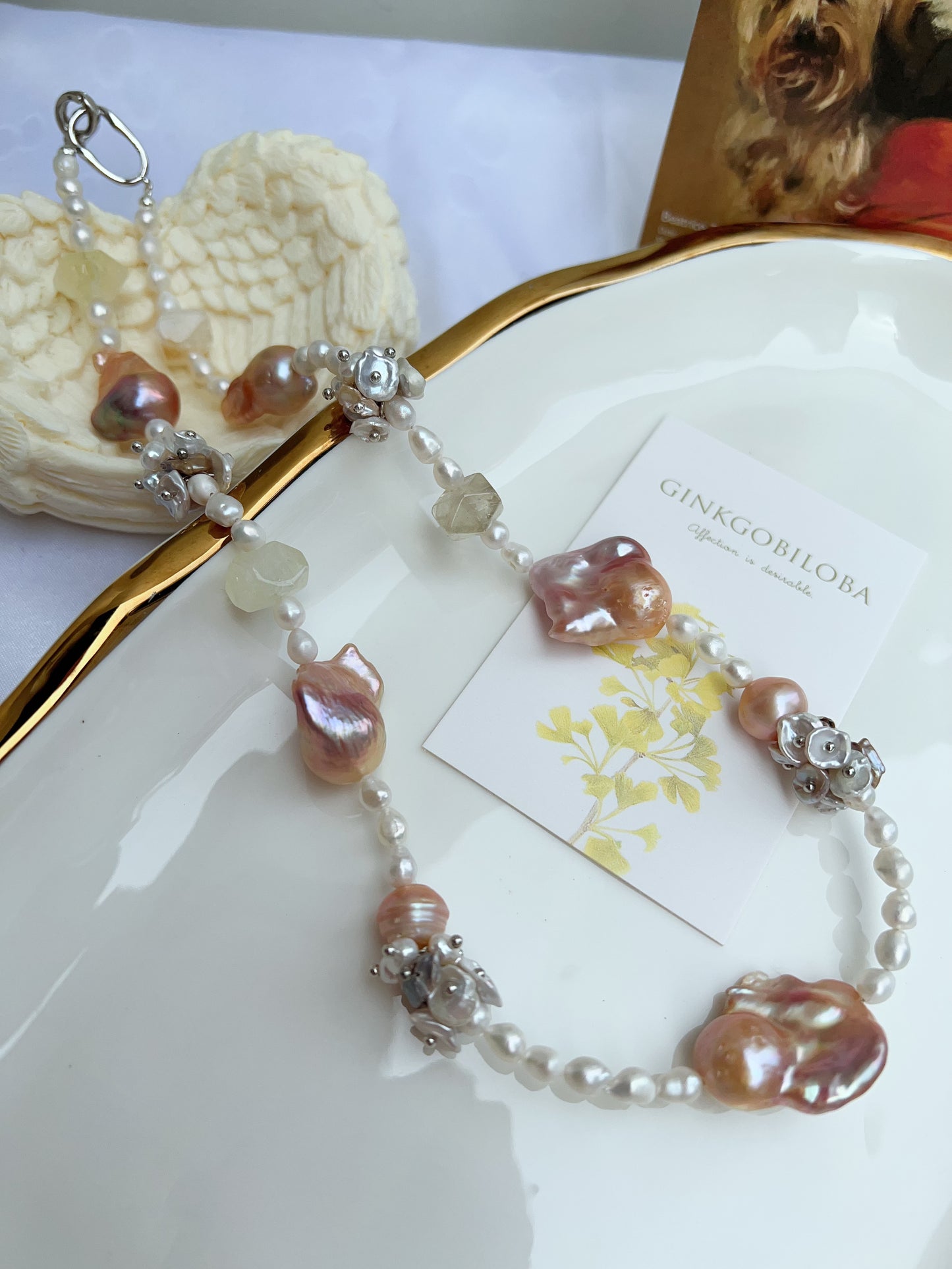 #PN1215 [Floral Series] freshwater pearl necklace citrine freeform wide fishtail baroque natural flaws