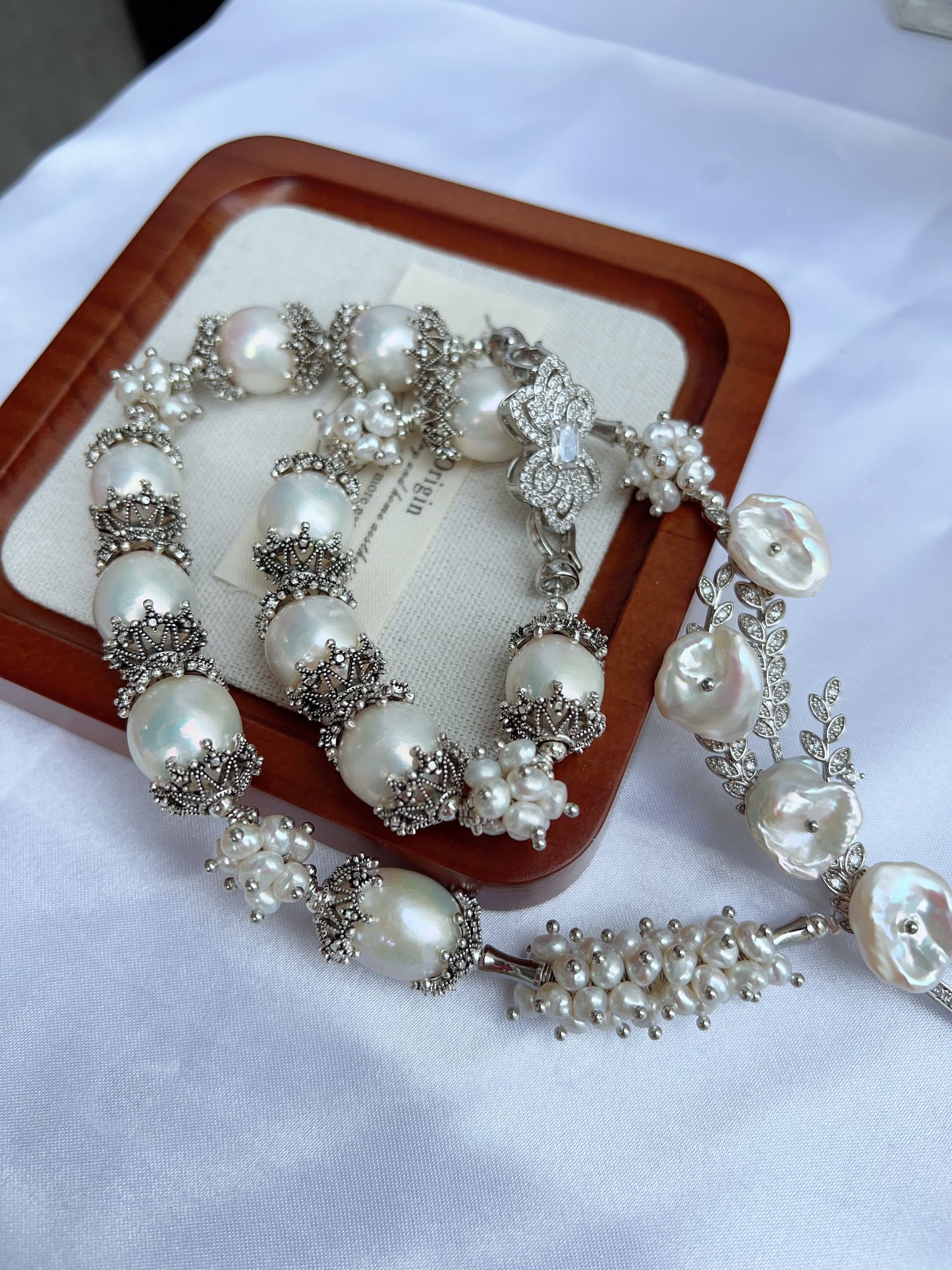 #PN1213 [Floral Series] freshwater pearl necklace big tree branch petal-on-pearl silver lustre big fishtail baroque one of a kind 13mm+ baroque