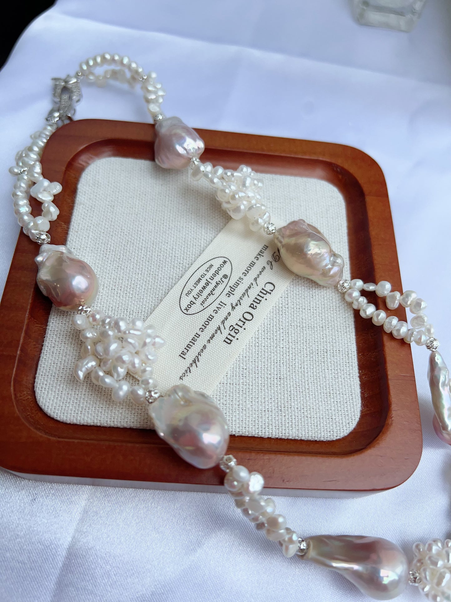 #PN1214 [Floral Series] freshwater pearl necklace 47cm fairy pink light purple fishtail baroque flower ball double layer design