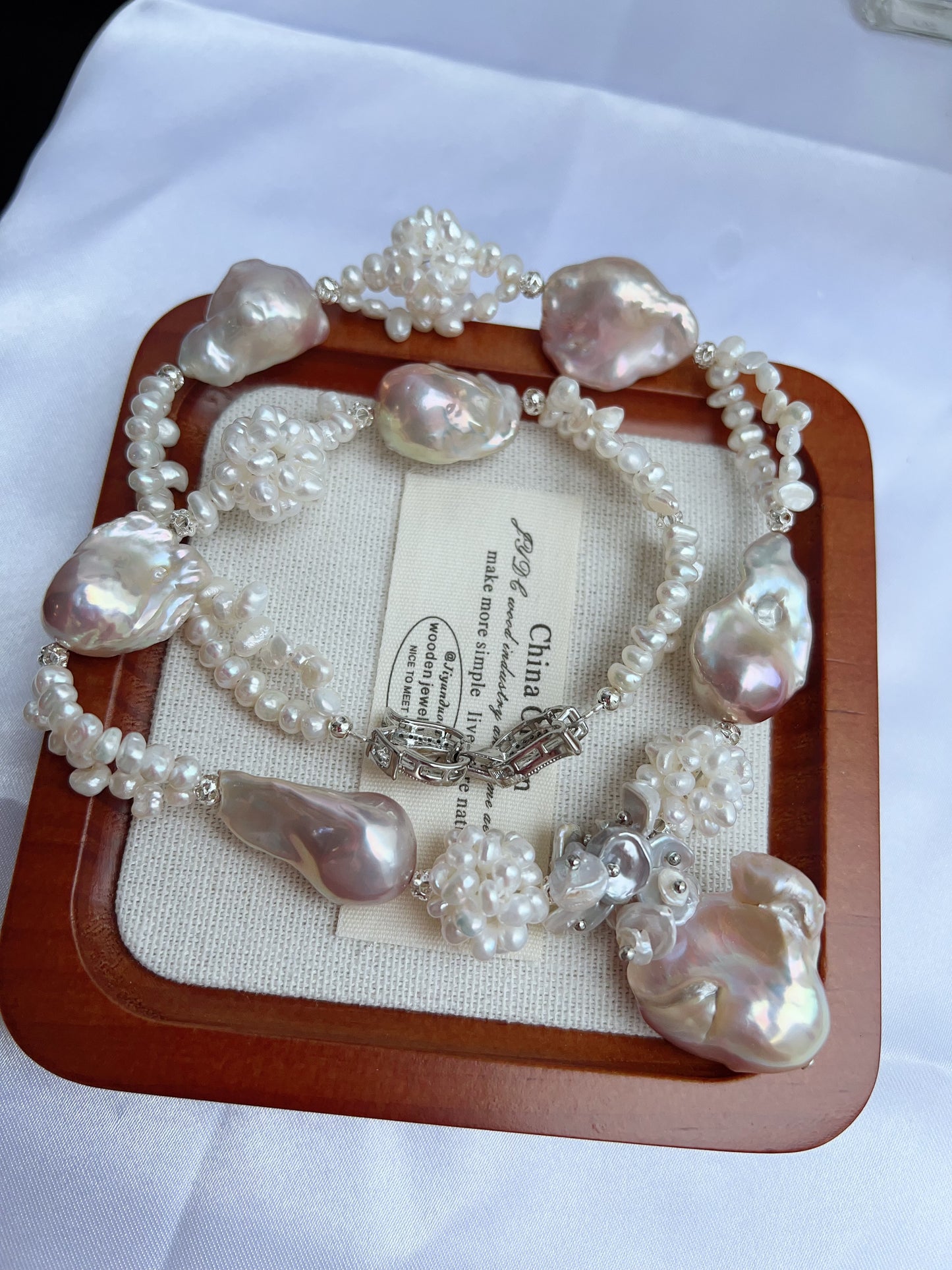#PN1214 [Floral Series] freshwater pearl necklace 47cm fairy pink light purple fishtail baroque flower ball double layer design