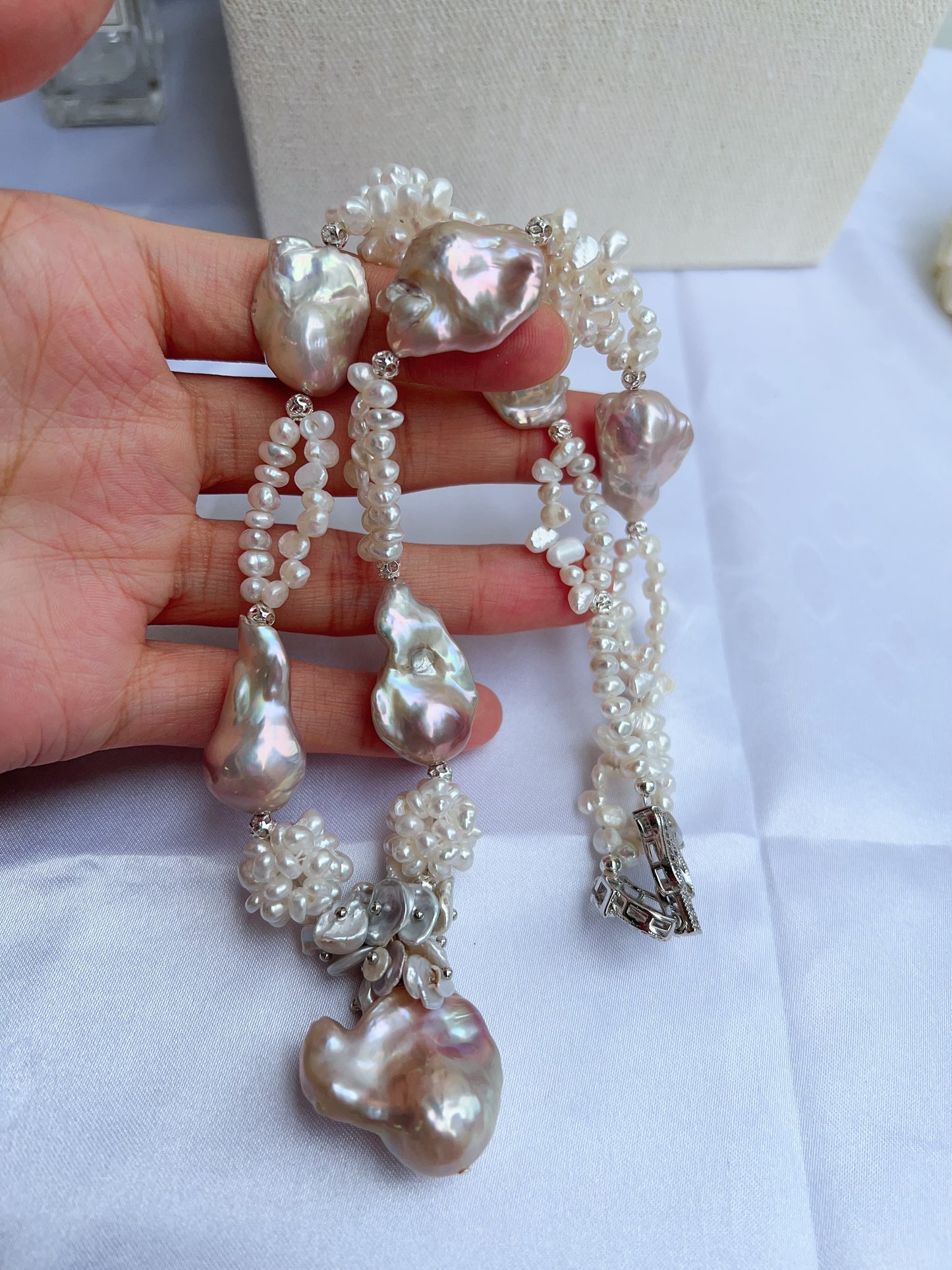 #PN1214 [Floral Series] freshwater pearl necklace 47cm fairy pink light purple fishtail baroque flower ball double layer design