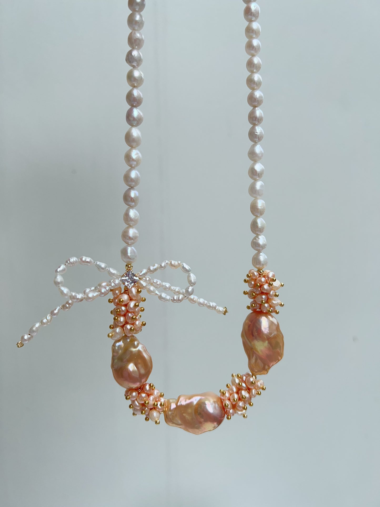 #PN1212 [Floral Series] freshwater pearl necklace champagne gold lustre 45cm big fishtail baroque butterfly design