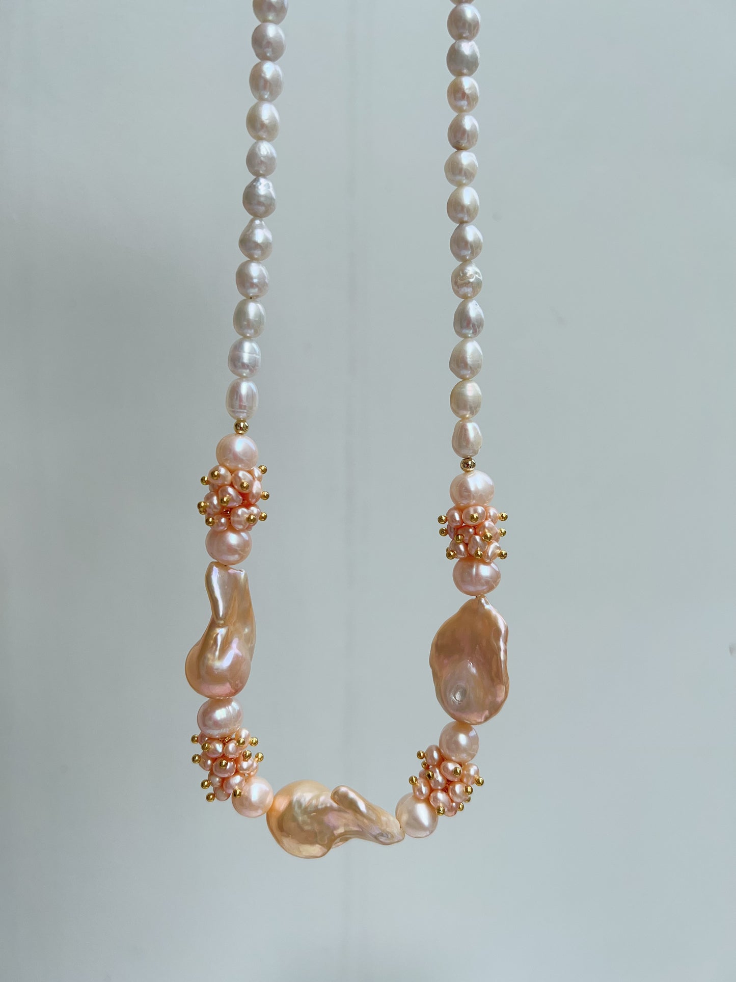 #PN1212 [Floral Series] freshwater pearl necklace champagne gold lustre 45cm big fishtail baroque butterfly design