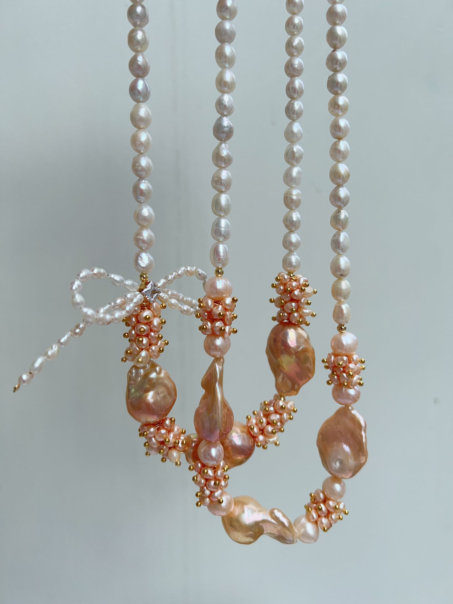 #PN1212 [Floral Series] freshwater pearl necklace champagne gold lustre 45cm big fishtail baroque butterfly design