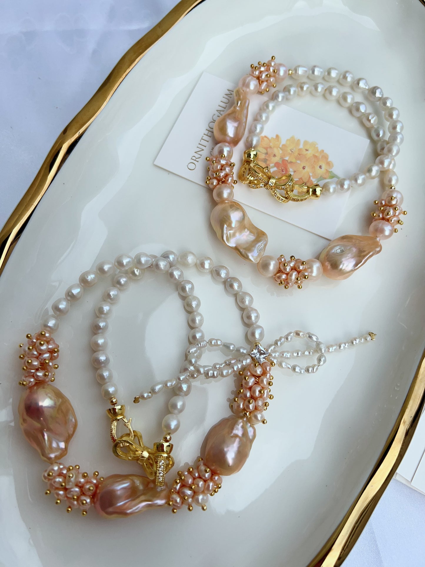 #PN1212 [Floral Series] freshwater pearl necklace champagne gold lustre 45cm big fishtail baroque butterfly design
