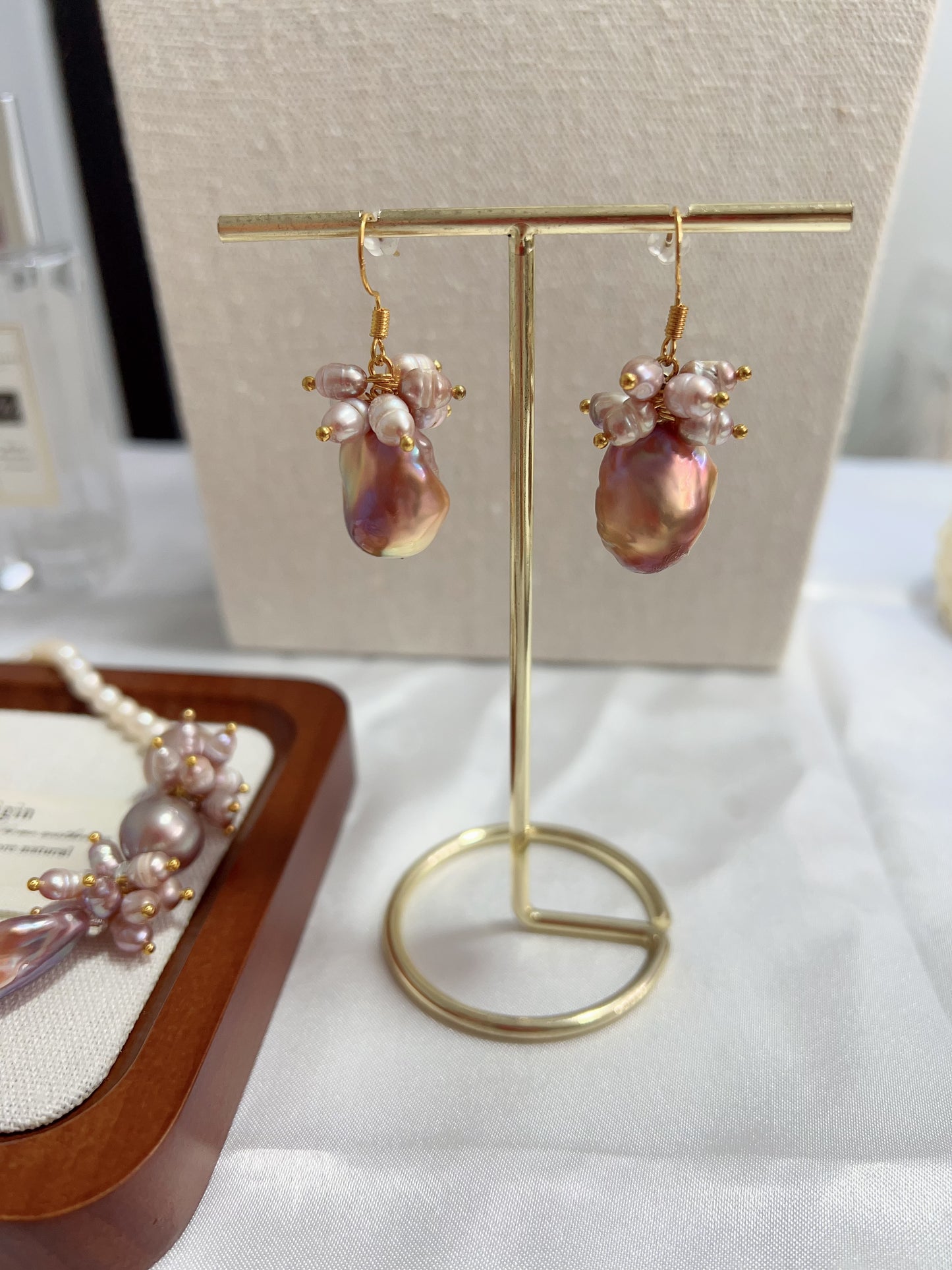 #PN1238 [Floral Series] freshwater pearl necklace & bracelet & earrings set 24mm purple fishtail baroque pearl chunky petals 12mm big pearls natural flaws