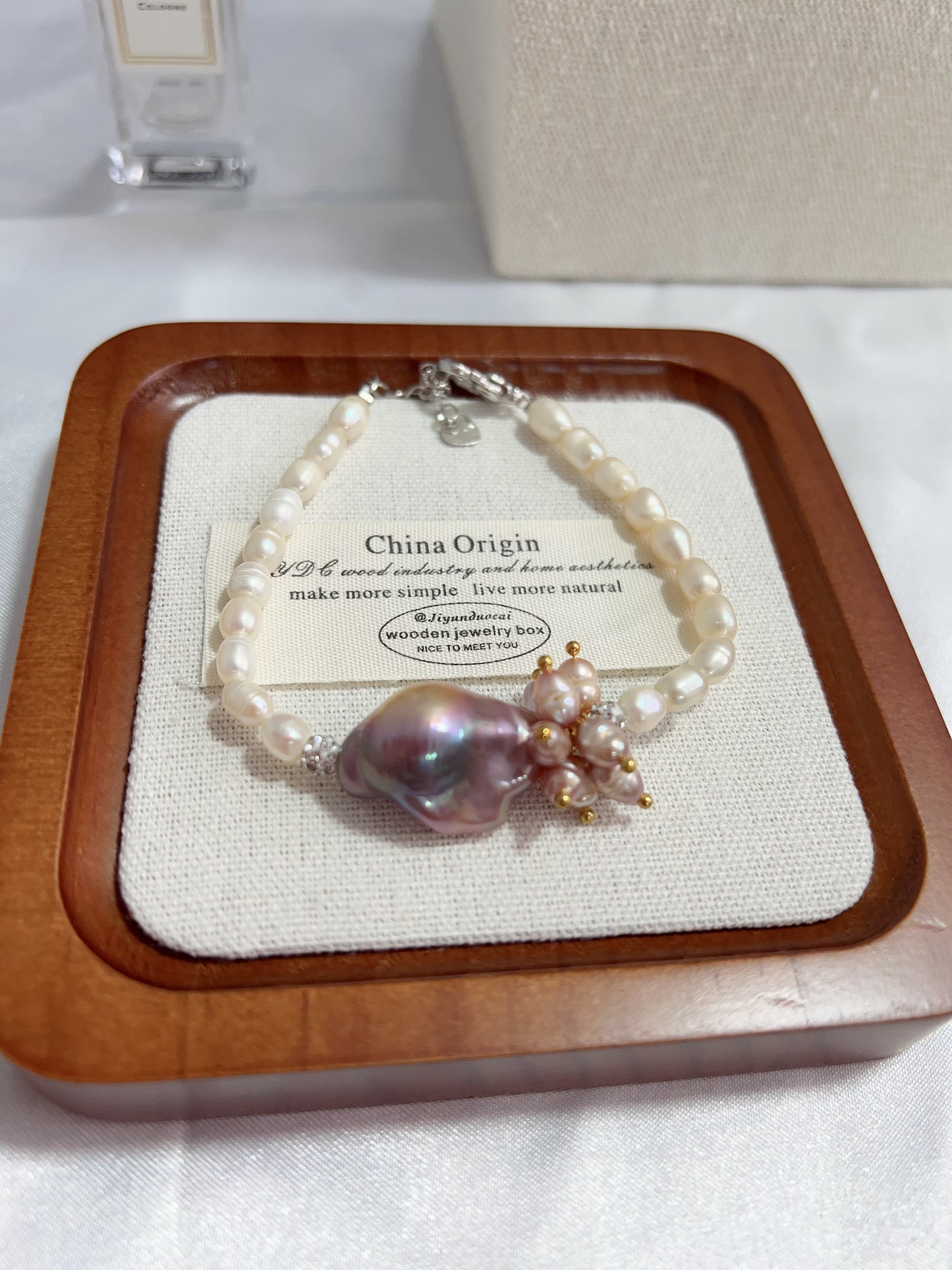 #PN1238 [Floral Series] freshwater pearl necklace & bracelet & earrings set 24mm purple fishtail baroque pearl chunky petals 12mm big pearls natural flaws