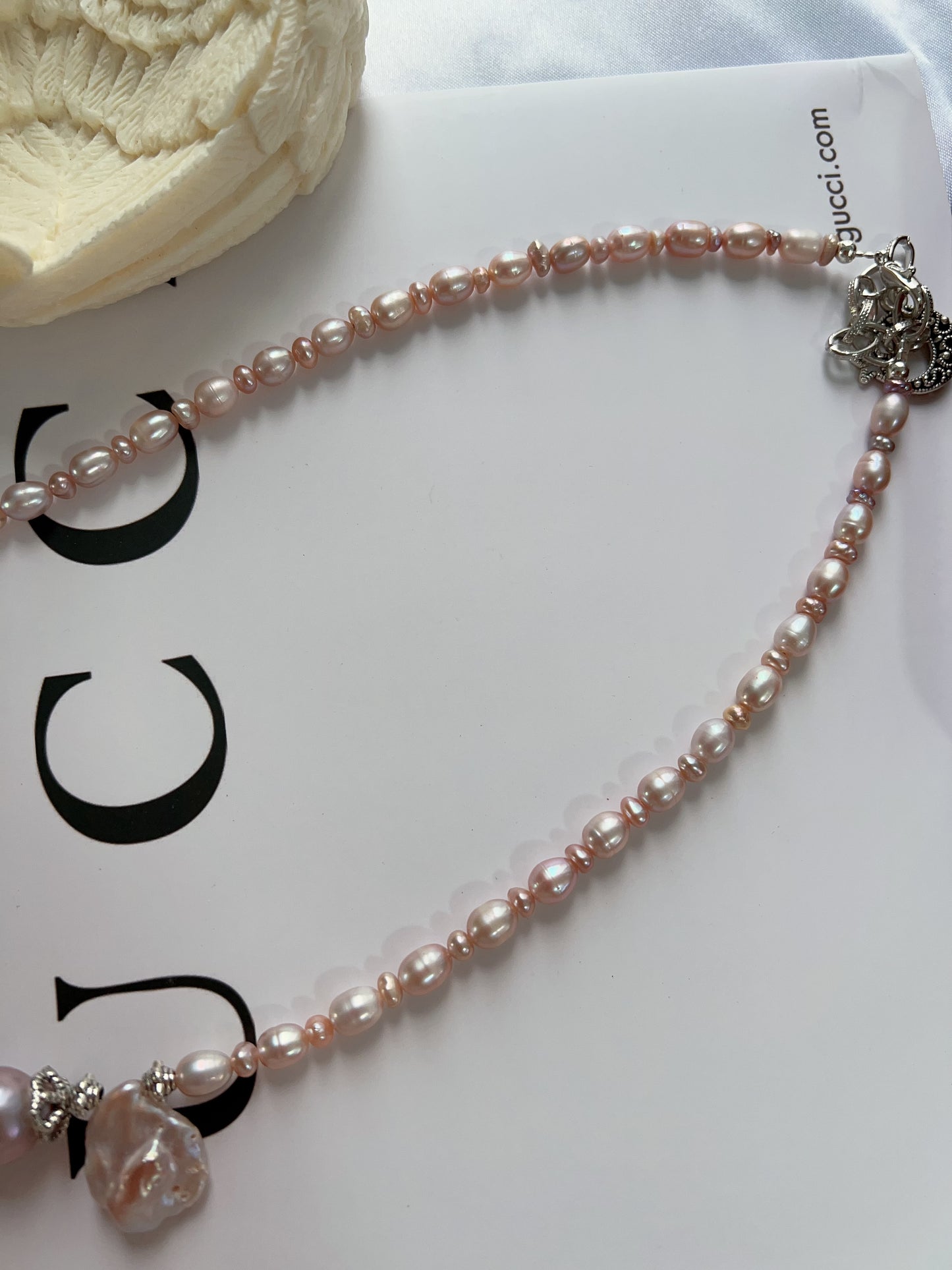 #PN1224 freshwater pearl necklace big petal baroque light metallic purple dangling romantic lustrous