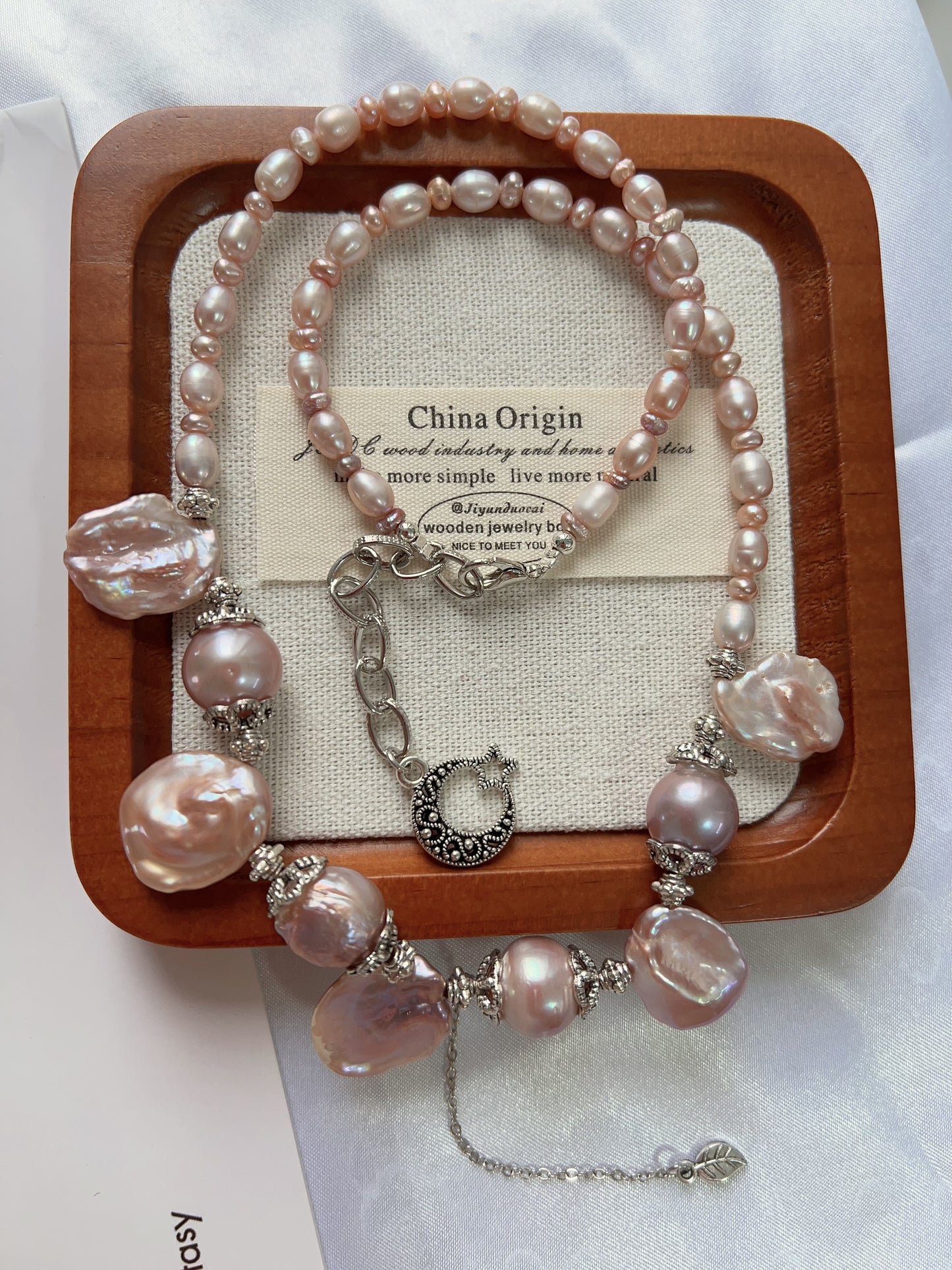 #PN1224 freshwater pearl necklace big petal baroque light metallic purple dangling romantic lustrous