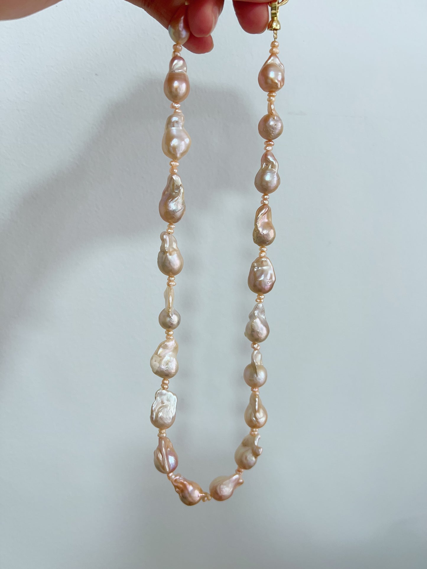 #PN1233 freshwater pearl necklace golden champagne lustre small-medium fishtail baroque smooth natural flaws value gem