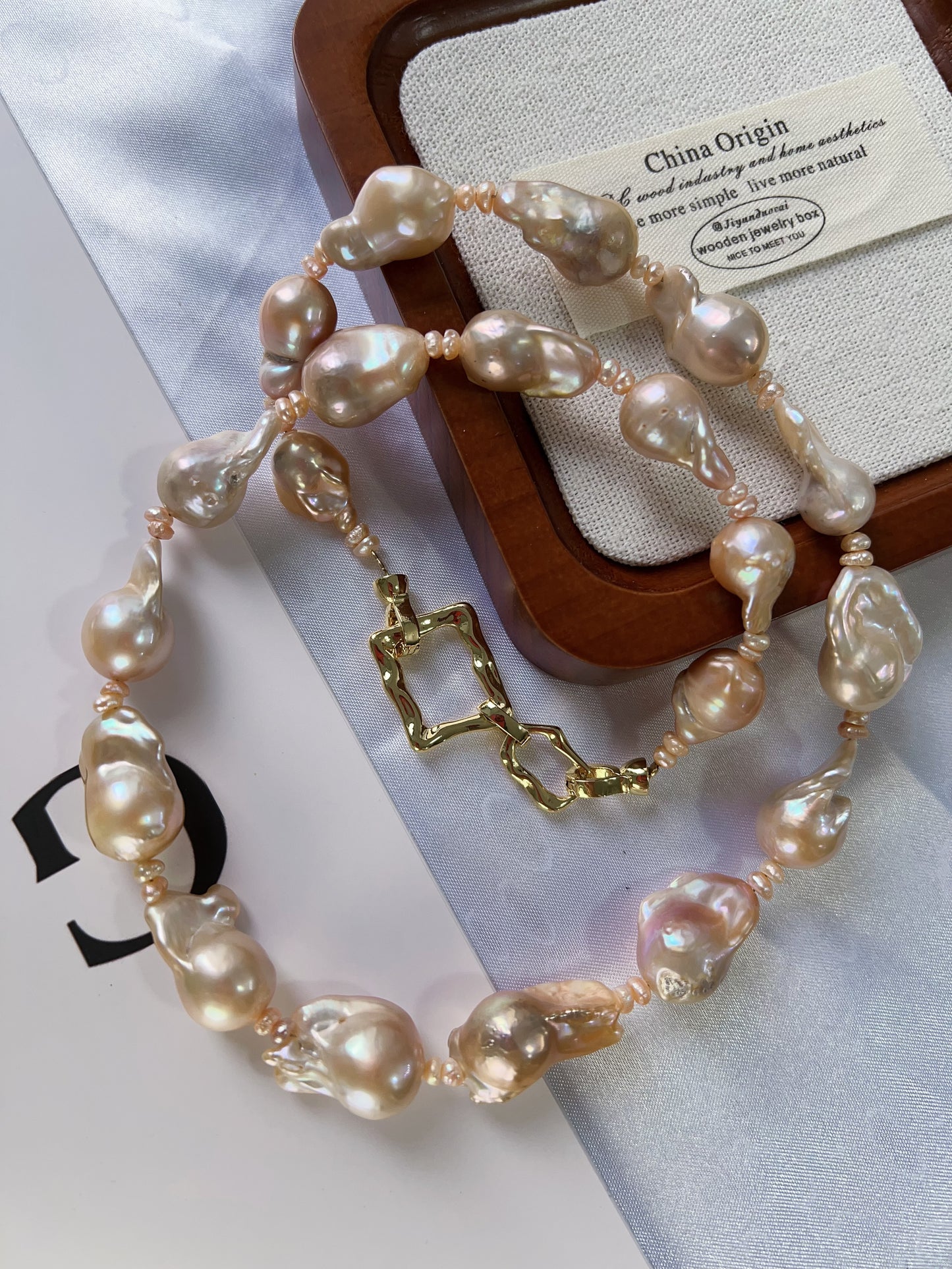#PN1233 freshwater pearl necklace golden champagne lustre small-medium fishtail baroque smooth natural flaws value gem