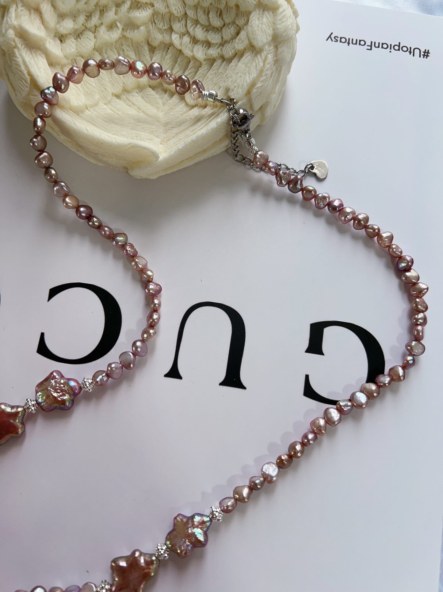 #PN1220 freshwater pearl necklace star baroque pearl 50+5cm deep purple double-layer bow tie design