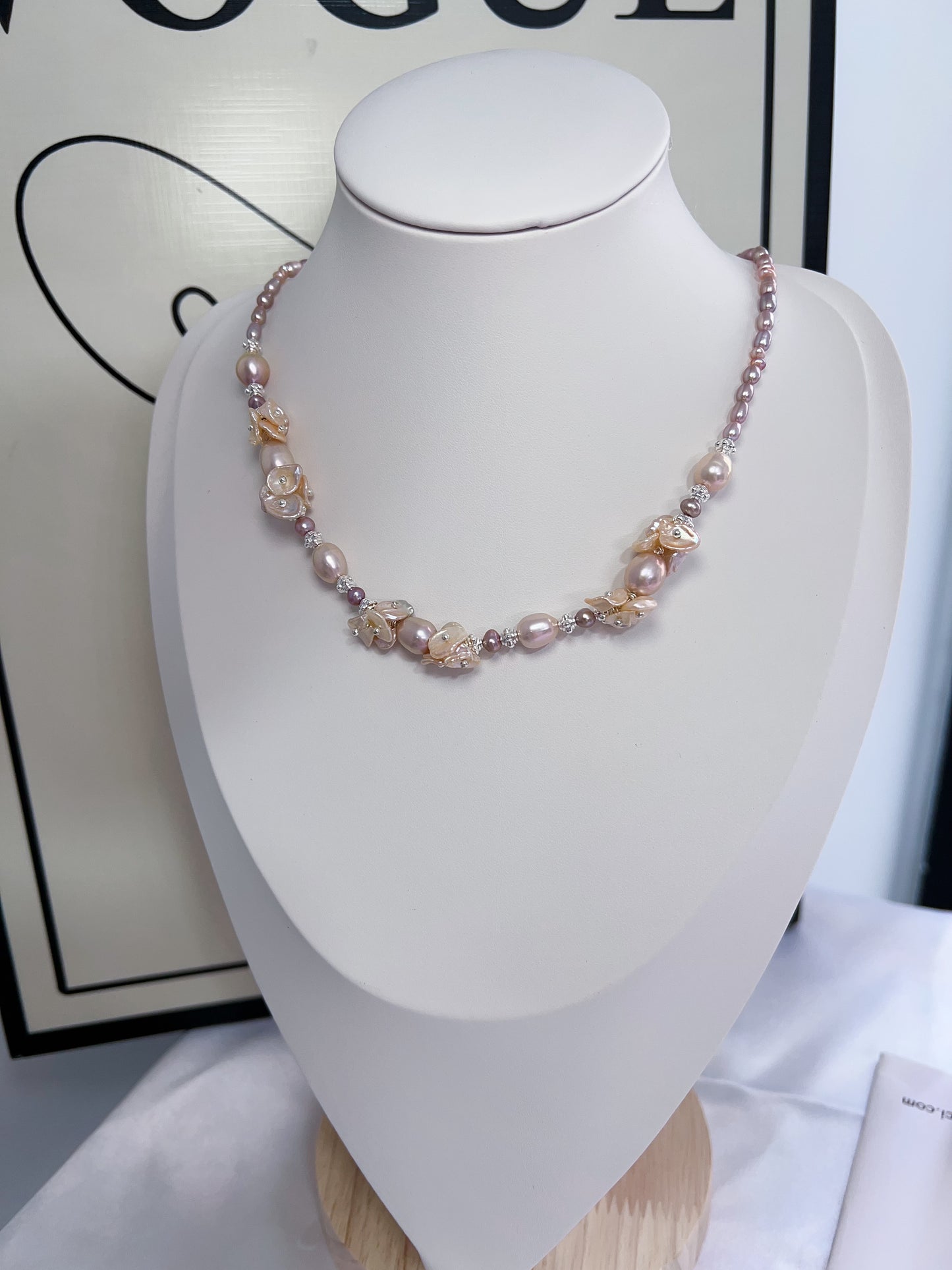 #PN1222 [Floral Series] freshwater pearl necklace all the way to sun lustrous fishtail baroque detachable pendant 47cm "pearl wearing flower" design