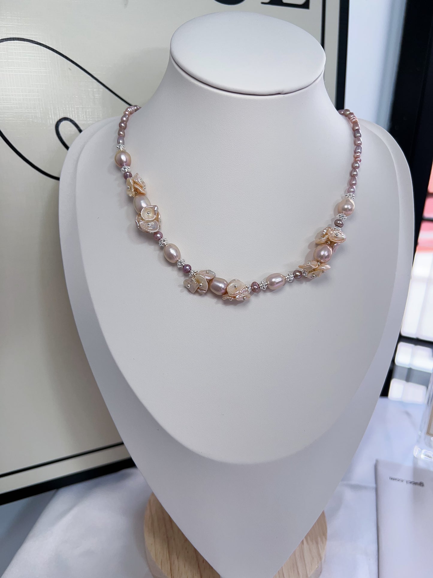 #PN1222 [Floral Series] freshwater pearl necklace all the way to sun lustrous fishtail baroque detachable pendant 47cm "pearl wearing flower" design