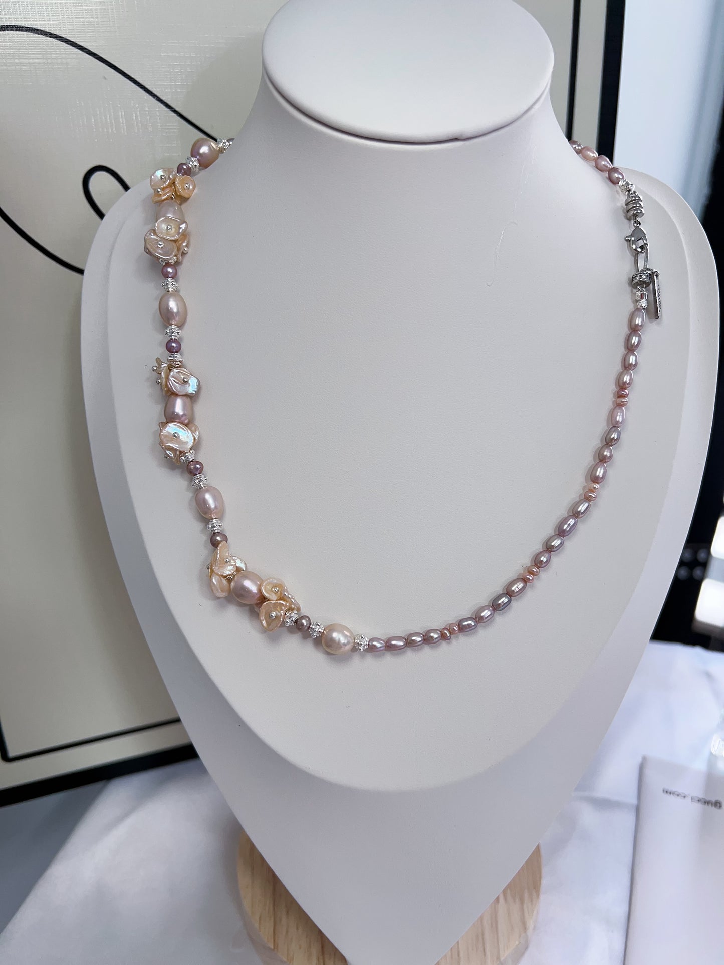 #PN1222 [Floral Series] freshwater pearl necklace all the way to sun lustrous fishtail baroque detachable pendant 47cm "pearl wearing flower" design