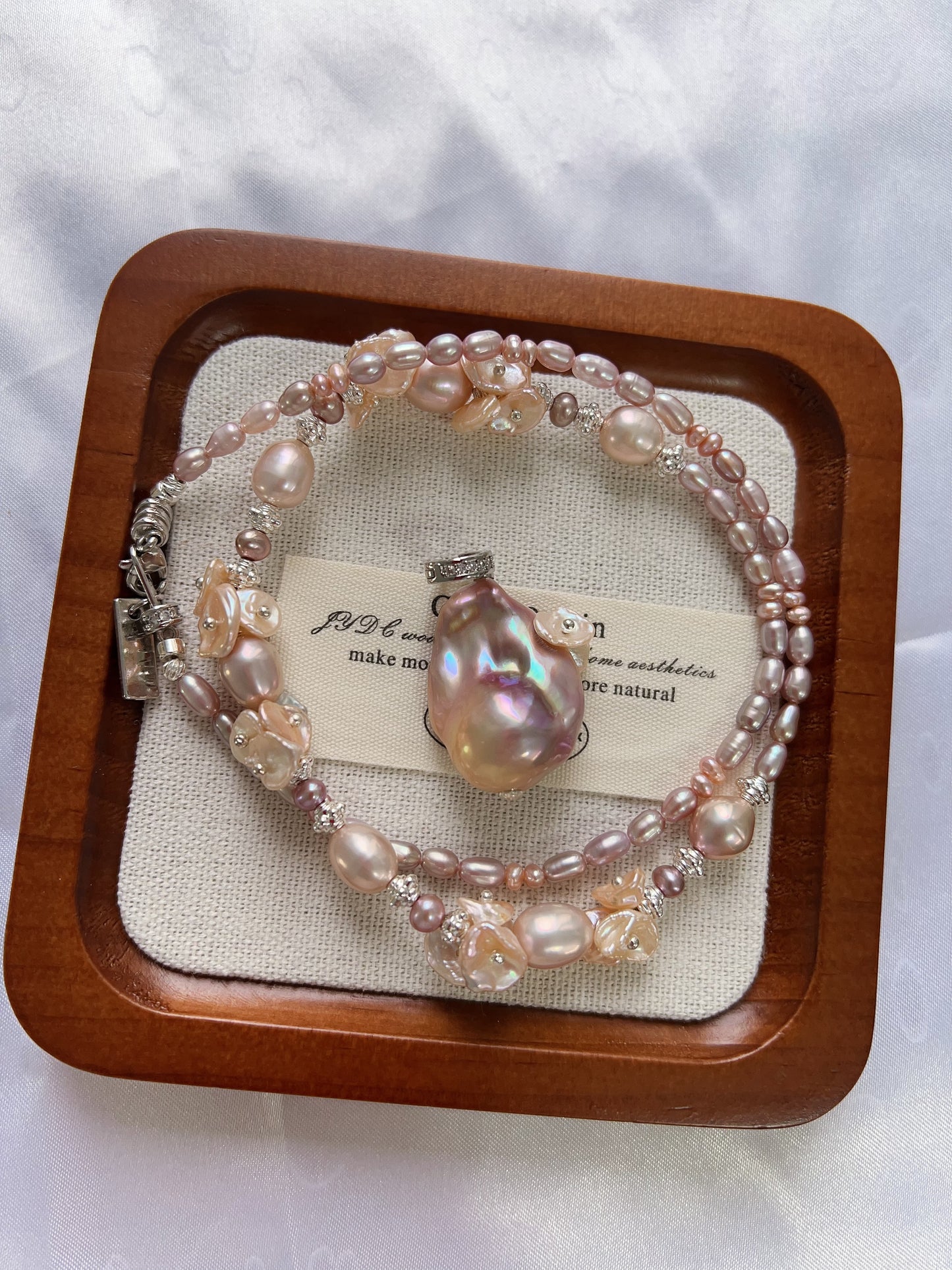 #PN1222 [Floral Series] freshwater pearl necklace all the way to sun lustrous fishtail baroque detachable pendant 47cm "pearl wearing flower" design