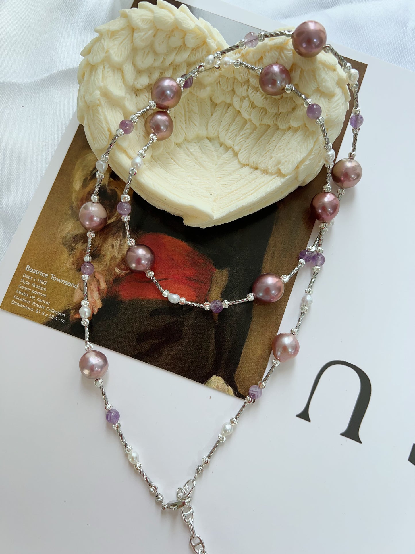 #PN1235 freshwater pearl necklace stary sky long sweater necklace purple version high quality Edison pearls amethyst smooth surface