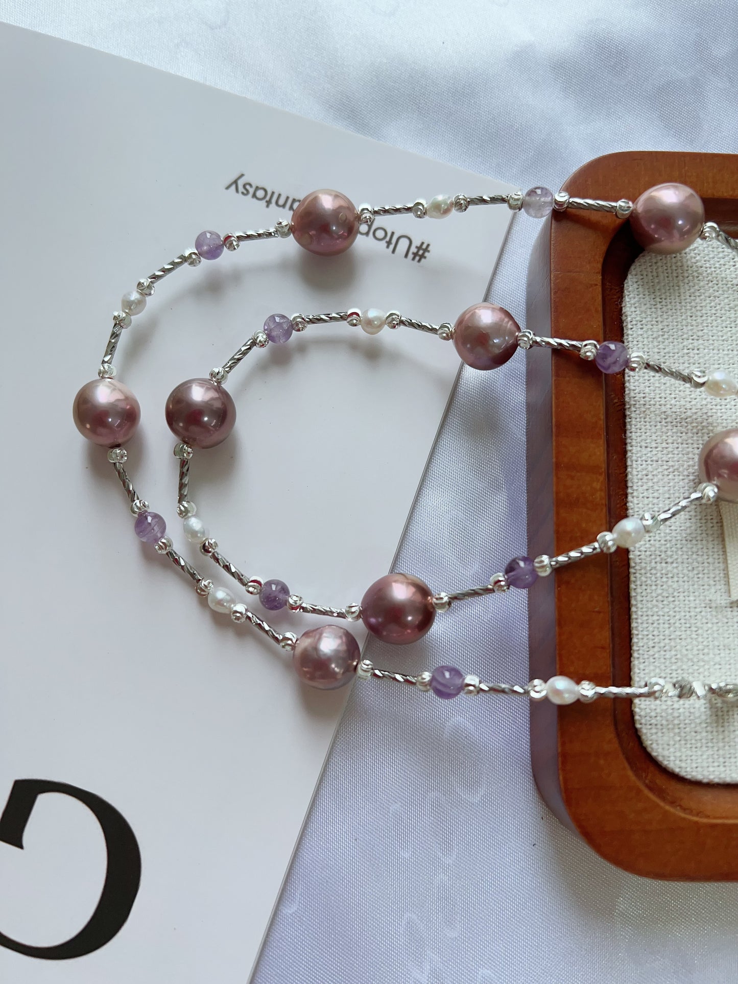 #PN1235 freshwater pearl necklace stary sky long sweater necklace purple version high quality Edison pearls amethyst smooth surface