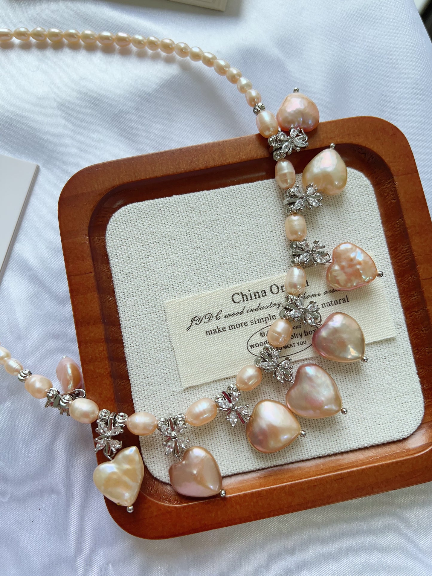 #PN1226 freshwater pearl necklace golden heart floral design ultimate lux superb lustre rare shape