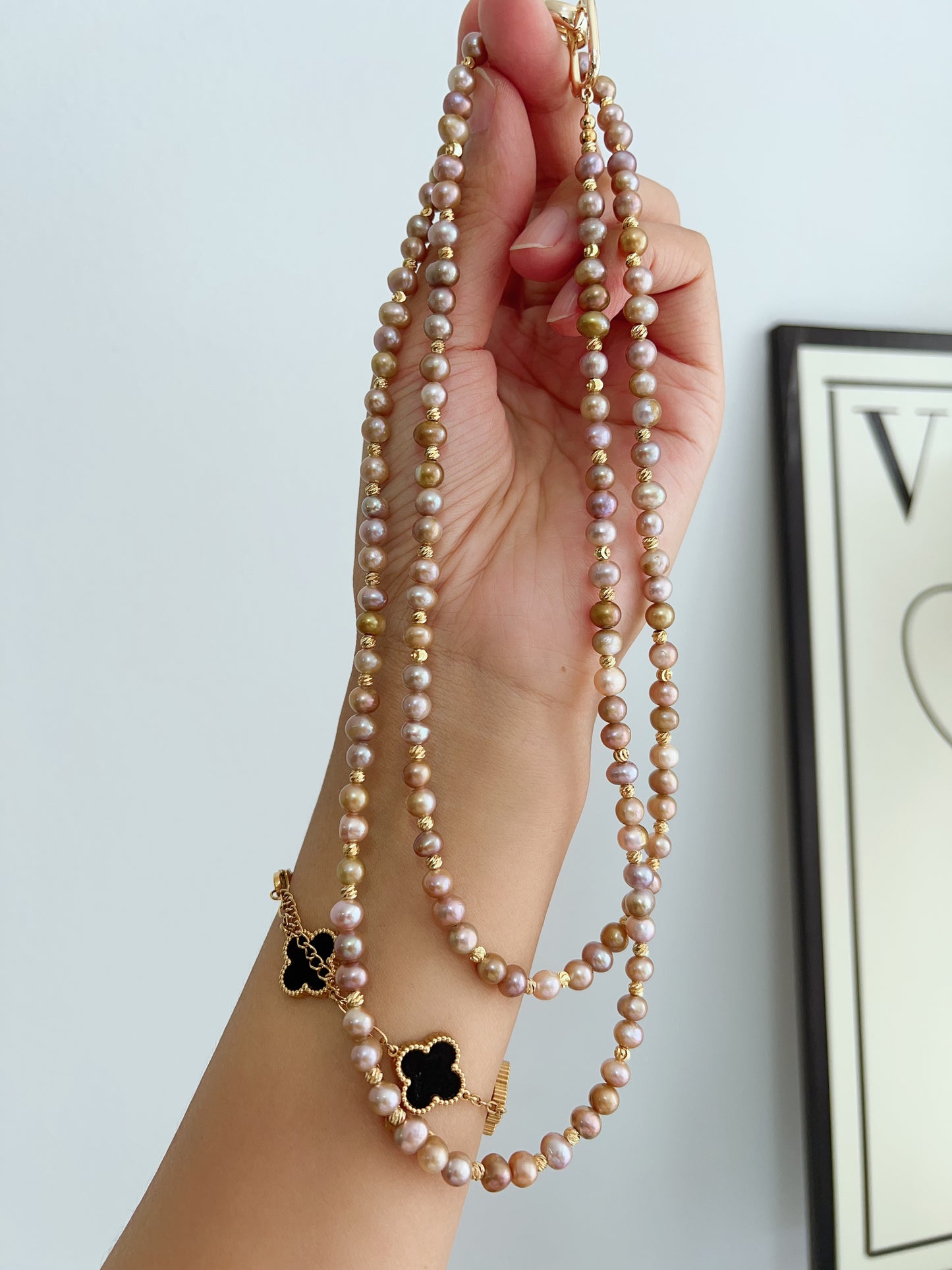 #PN1231 freshwater pearl necklace heart of the ocean long sweater necklace removable green-golden Mabe pearl pendant rare multiple way of wearing