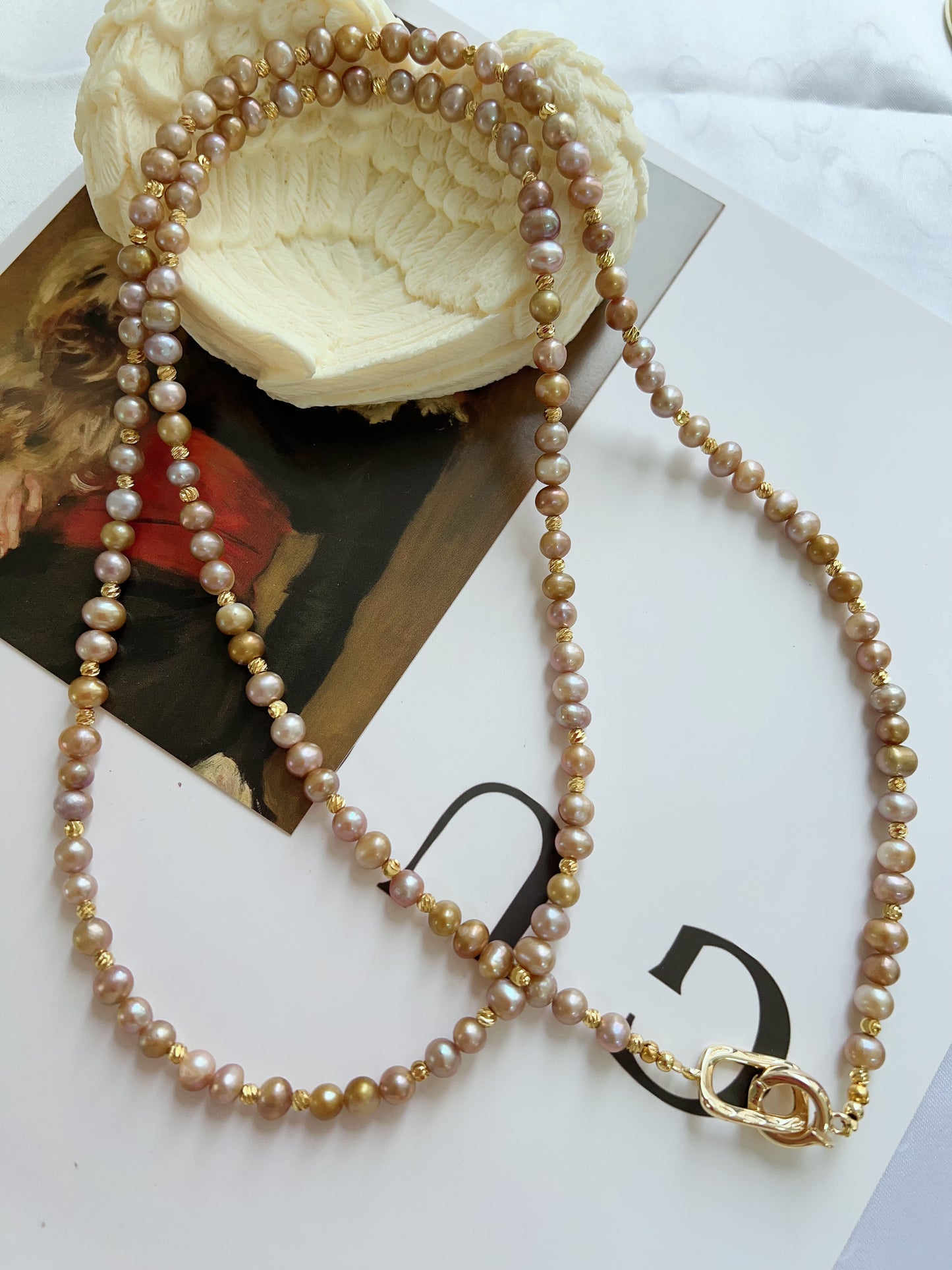 #PN1231 freshwater pearl necklace heart of the ocean long sweater necklace removable green-golden Mabe pearl pendant rare multiple way of wearing