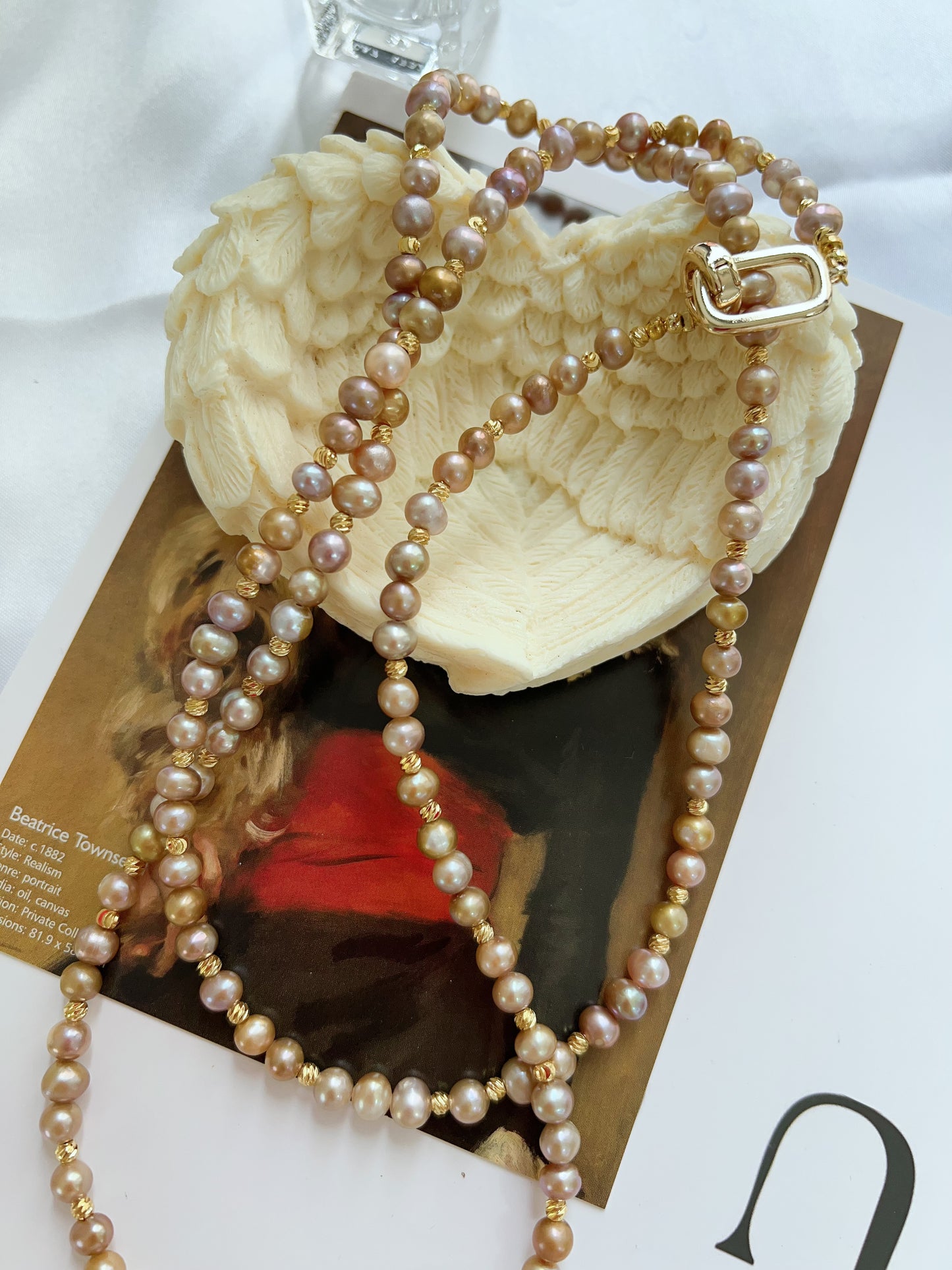 #PN1231 freshwater pearl necklace heart of the ocean long sweater necklace removable green-golden Mabe pearl pendant rare multiple way of wearing