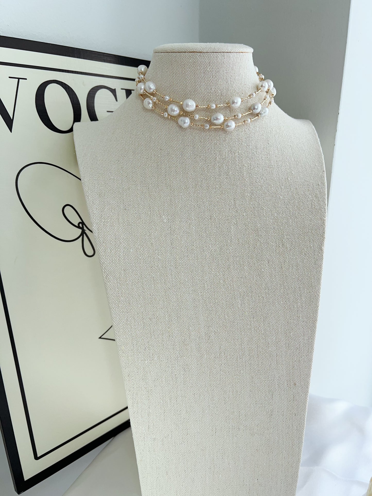 #PN1228 freshwater pearl necklace long sweater necklace stary sky design golden color oval shaped baroque pearl