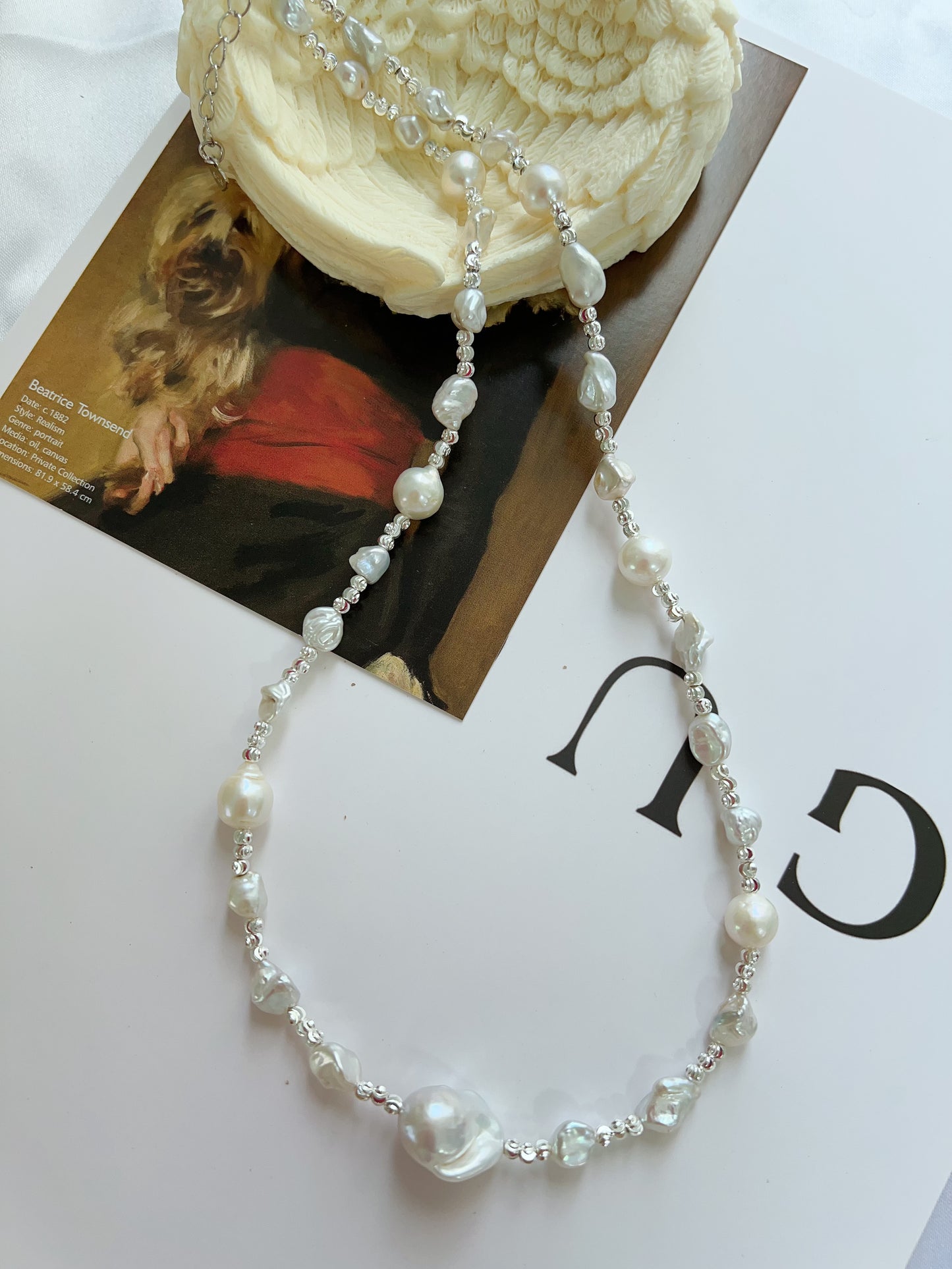 #PN1225 freshwater pearl necklace white princess silver pearl stone fishtail baroque minimalism
