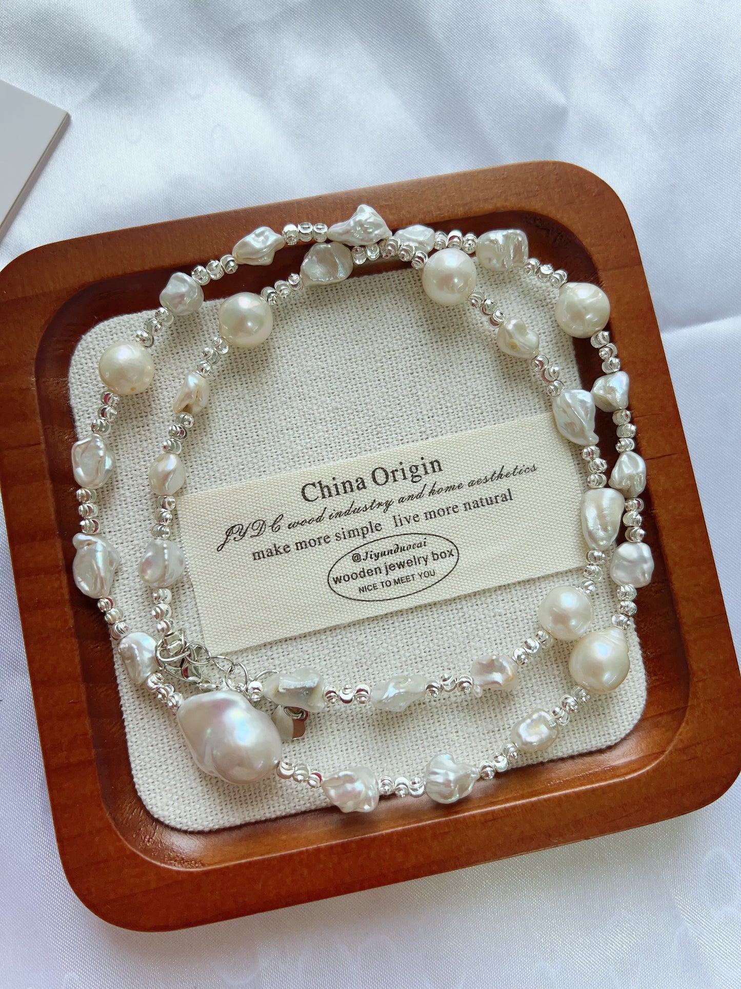 #PN1225 freshwater pearl necklace white princess silver pearl stone fishtail baroque minimalism
